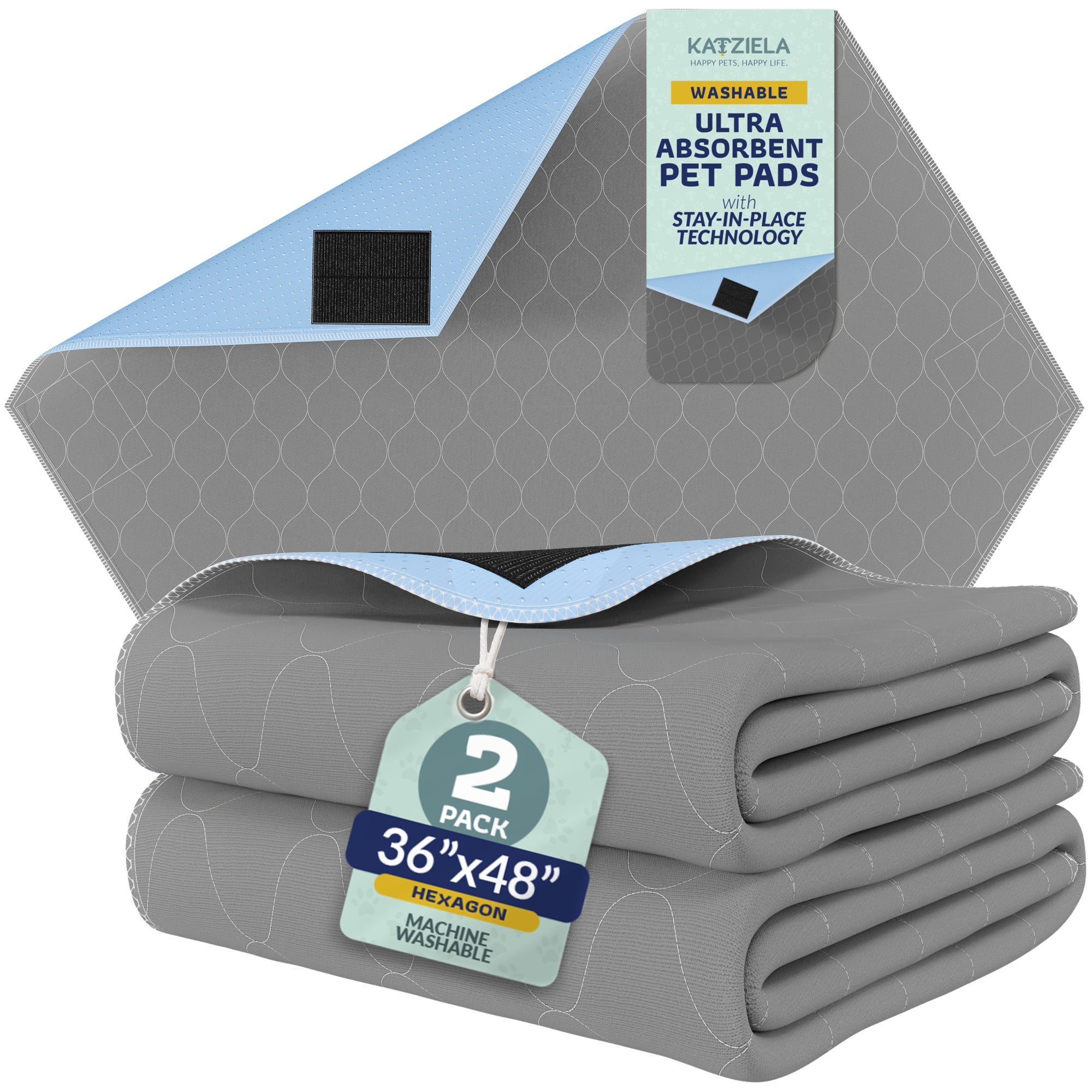 Katziela Quick-Drying Washable Pee Pads for Dogs With Hook & Loop Hexagon