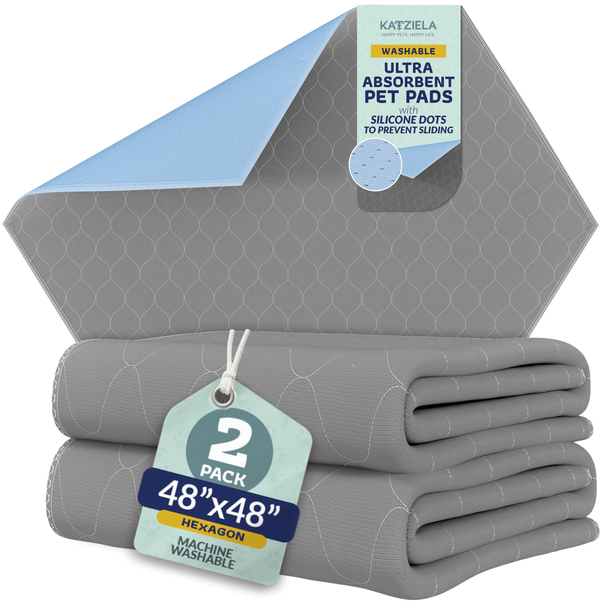 Katziela Quick-Drying Washable Pee Pads for Dogs With Hook & Loop Hexagon
