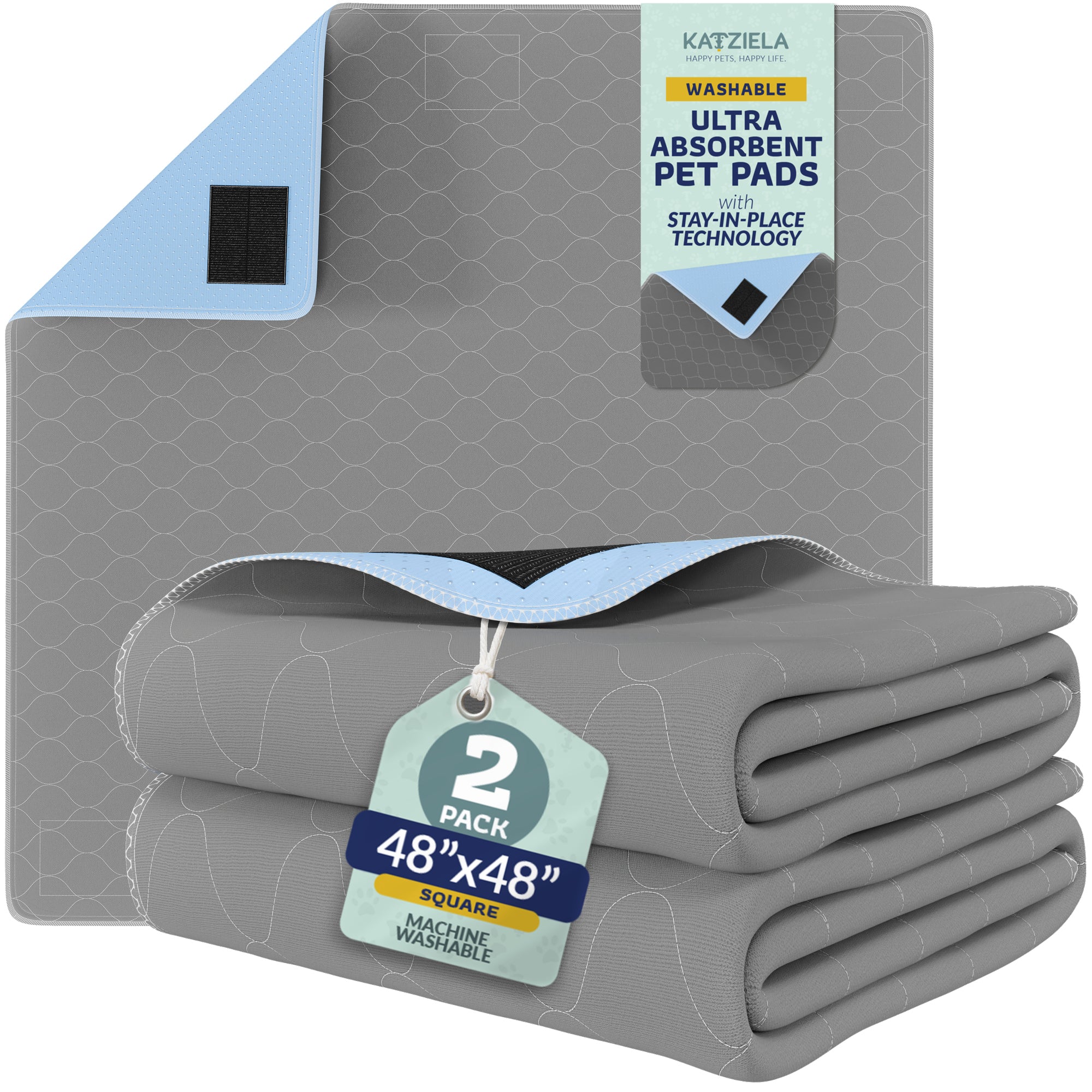 Katziela Quick-Drying Washable Pee Pads for Dogs With Hook & Loop Rectangular