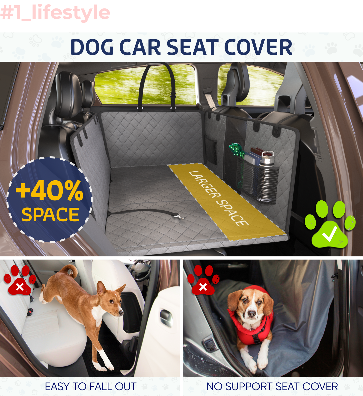 Large Seat Guard Waterproof Back Seat Extended Cover With Mesh Window Storage Pockets