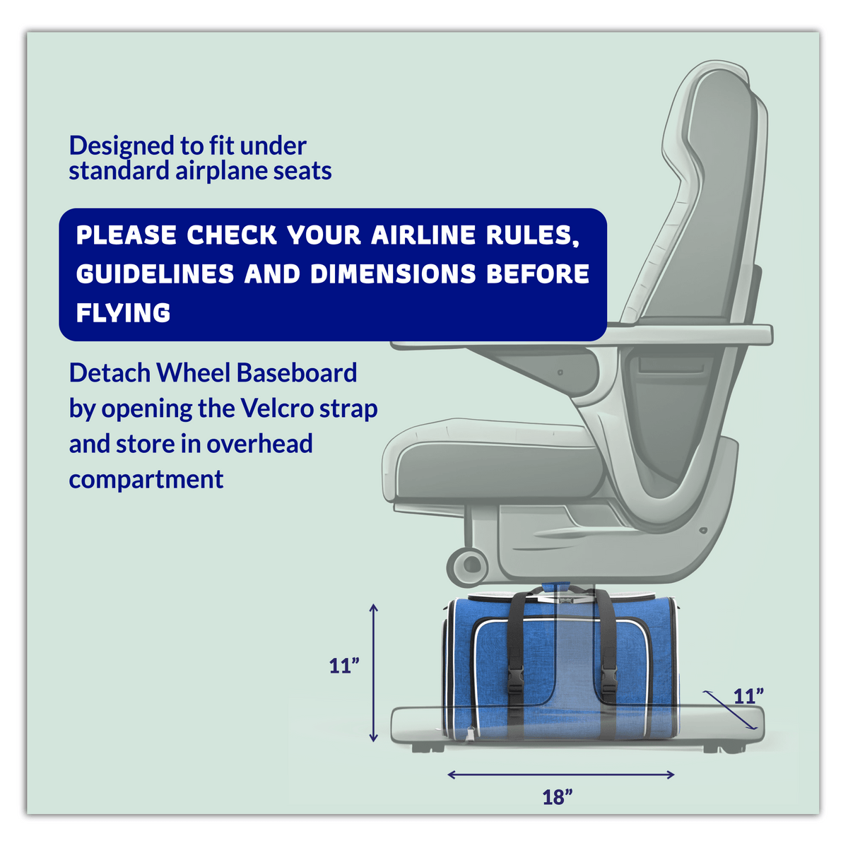 Rolling Rover Airline Compliant Expandable Wheeled Pet Carrier #Color_Discontinued Solid Blue