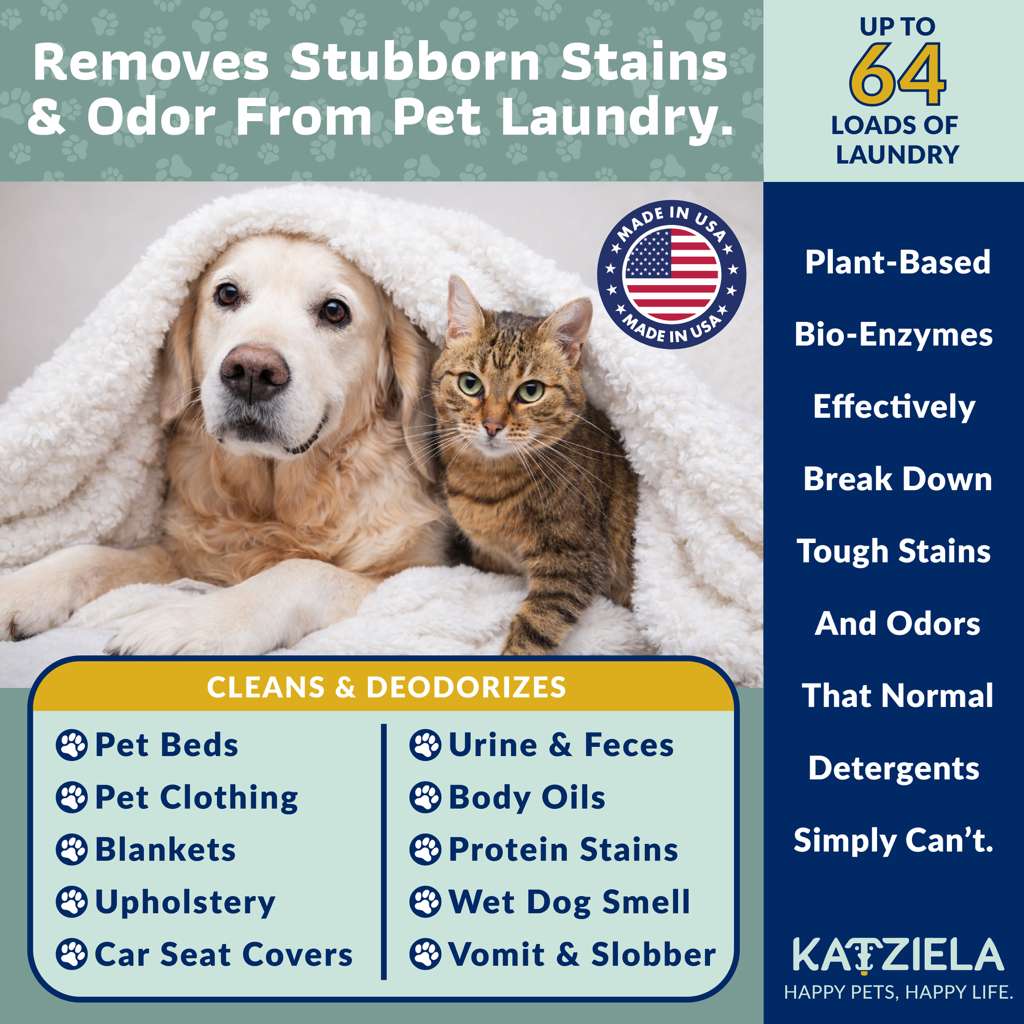 Laundry Detergent Odor Remover HE Washer Friendly Enzyme Based Powder Detergent for Cat Pee, Deodorizer, Urine, Dogs Beds, Dog Drool, Stain Eliminator - 64 Loads