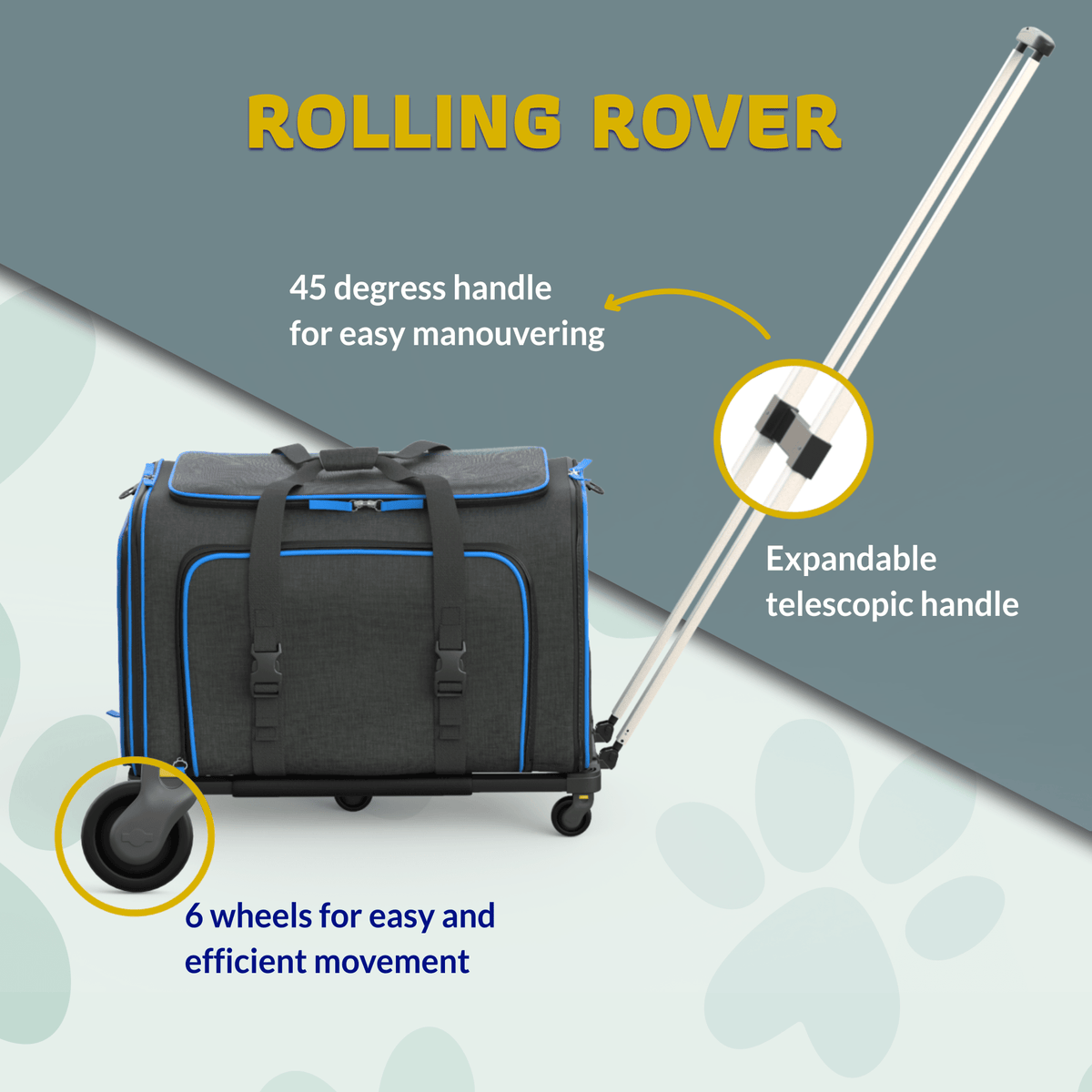 Rolling Rover Airline Compliant Expandable Wheeled Pet Carrier #Color_Black Blue