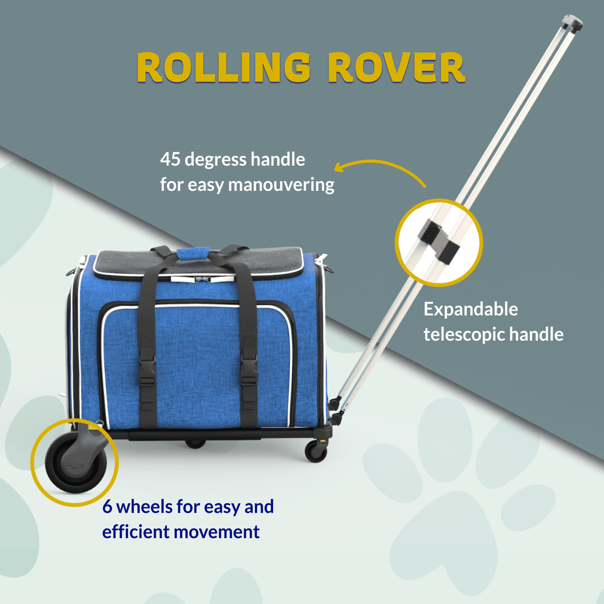 Rolling Rover Airline Compliant Expandable Wheeled Pet Carrier #Color_Discontinued Solid Blue