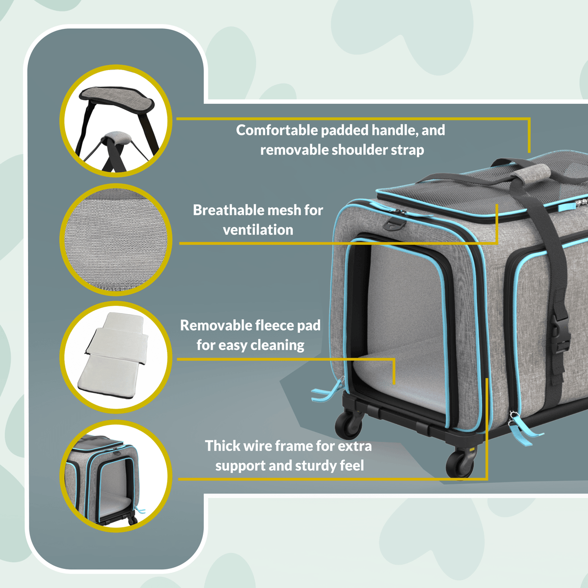 Rolling Rover Airline Compliant Expandable Wheeled Pet Carrier #Color_White Blue