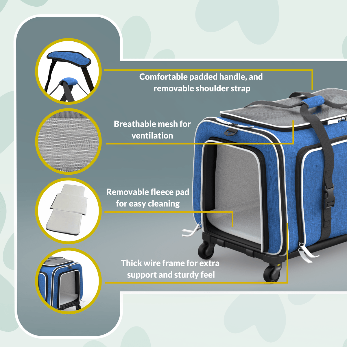 Rolling Rover Airline Compliant Expandable Wheeled Pet Carrier #Color_Discontinued Solid Blue