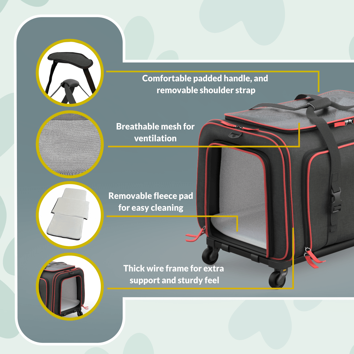 Rolling Rover Airline Compliant Expandable Wheeled Pet Carrier #Color_Black Red