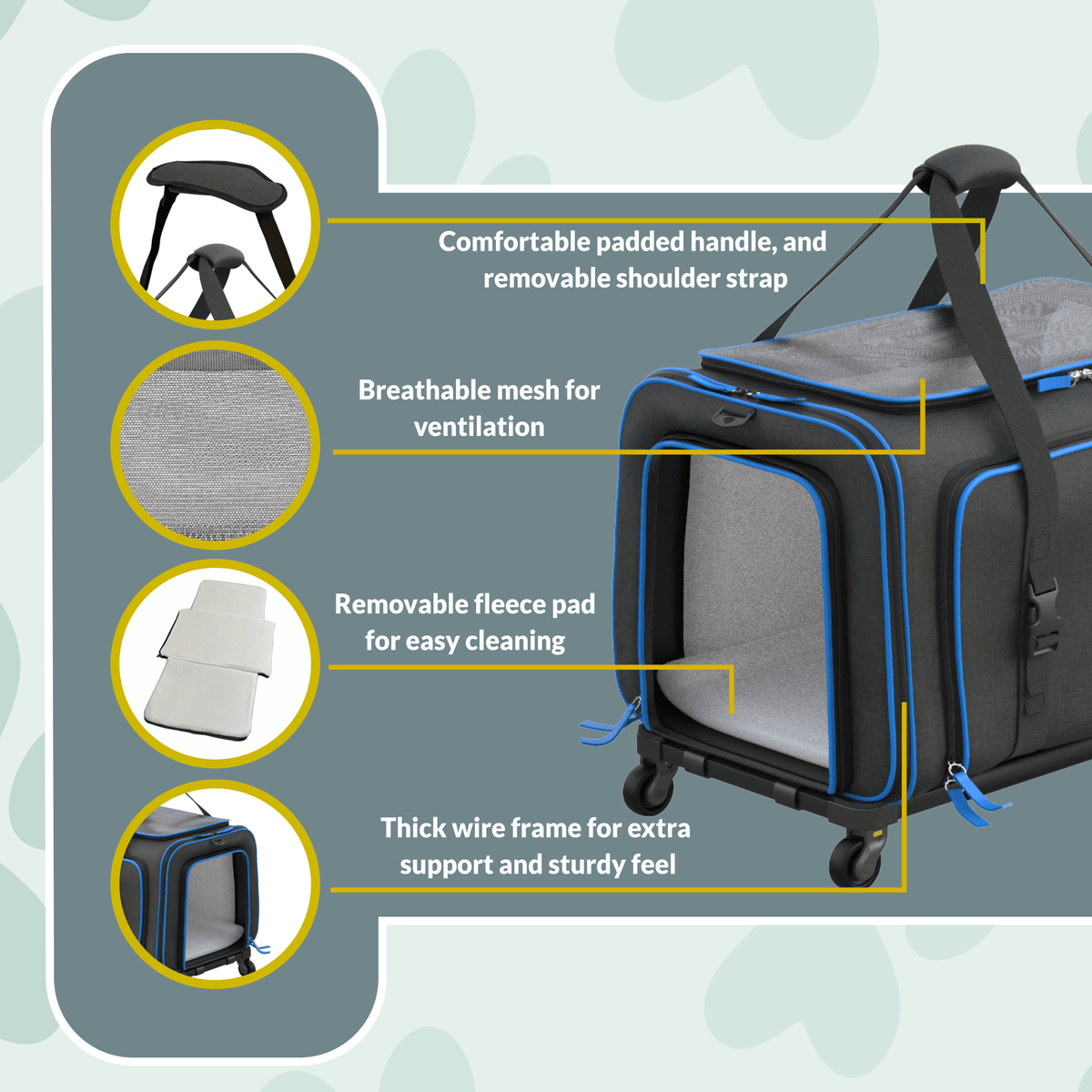 Rolling Rover Airline Compliant Expandable Wheeled Pet Carrier #Color_Black Blue