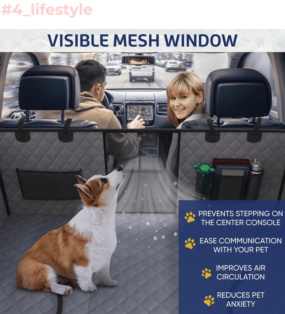 Large Seat Guard Waterproof Back Seat Extended Cover With Mesh Window Storage Pockets #Color_Gray