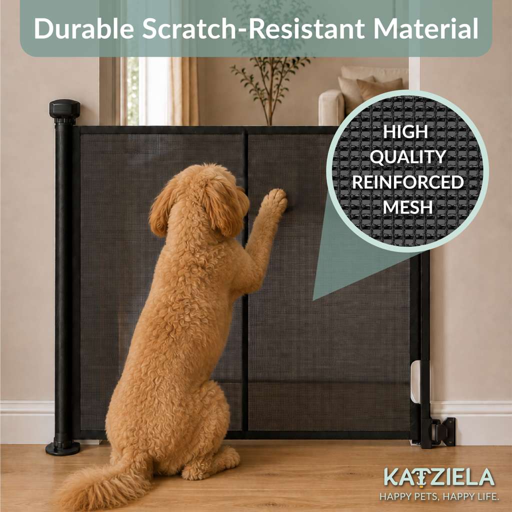 Katziela PawBarrier Retractable Mesh Gate – Extra Tall 41"