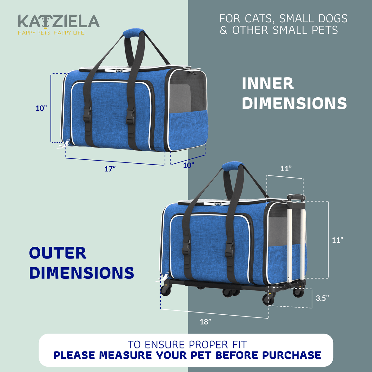 Rolling Rover Airline Compliant Expandable Wheeled Pet Carrier #Color_Discontinued Solid Blue