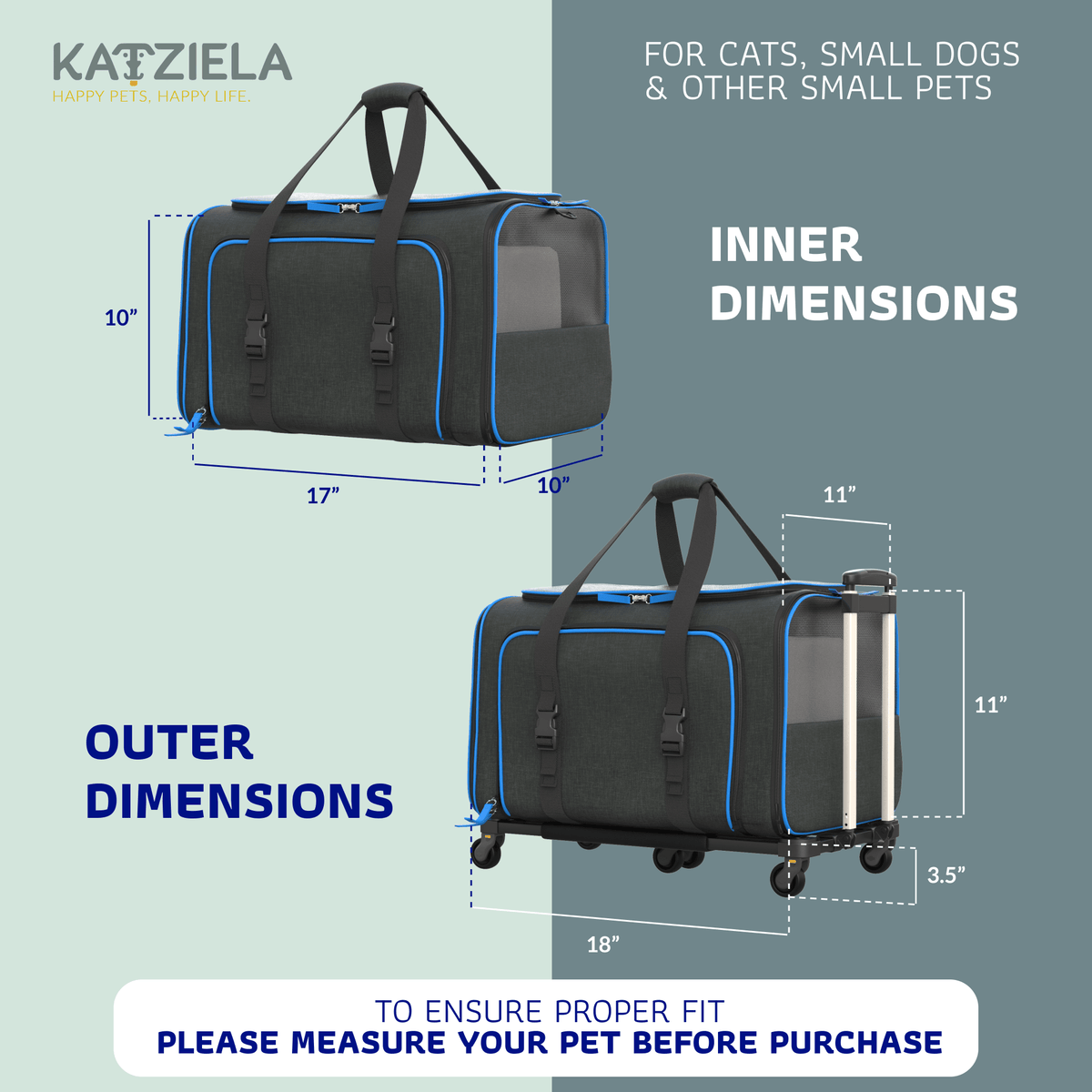 Rolling Rover Airline Compliant Expandable Wheeled Pet Carrier #Color_Black Blue