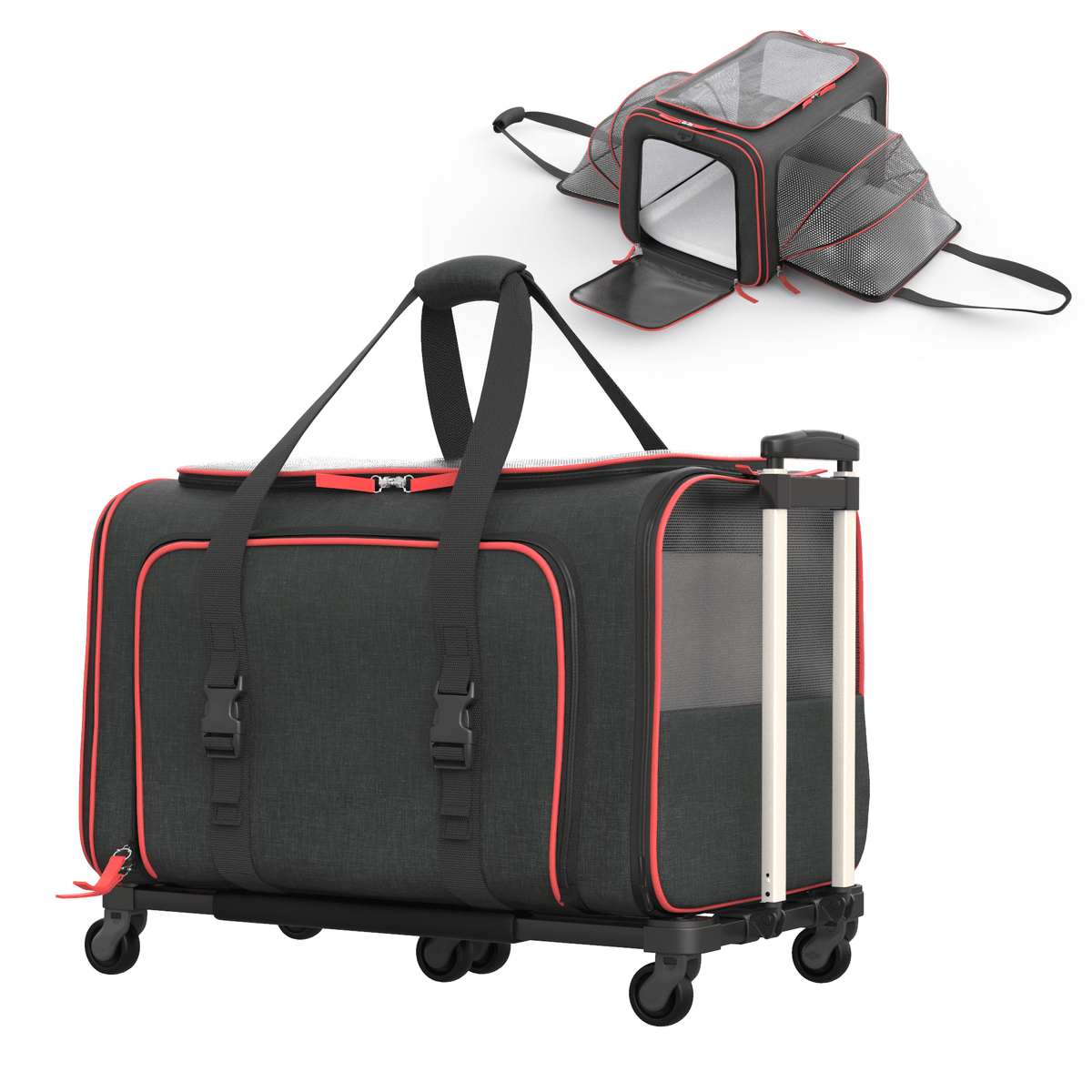 Rolling Rover Airline Compliant Expandable Wheeled Pet Carrier #Color_Black Red