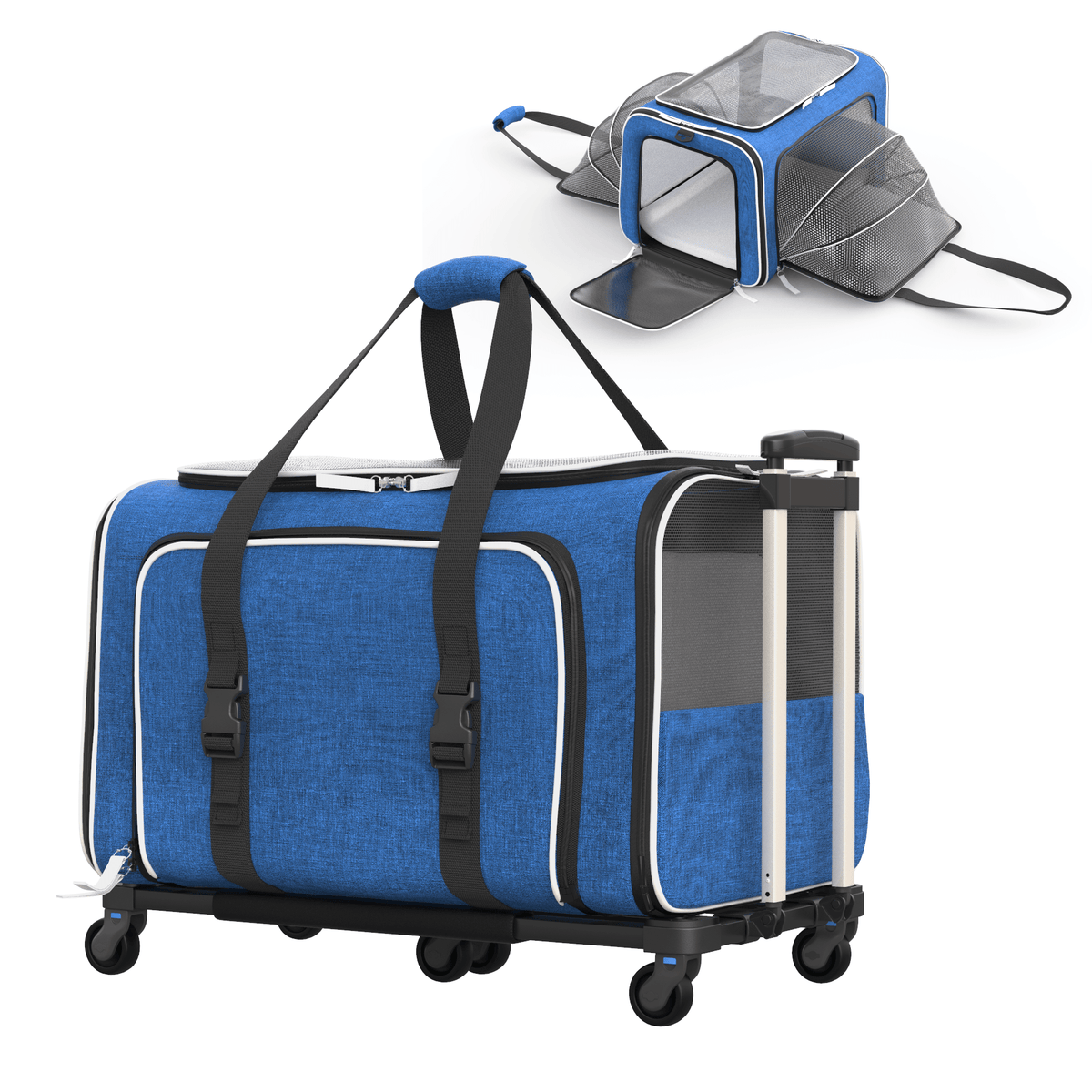 Rolling Rover Airline Compliant Expandable Wheeled Pet Carrier #Color_Discontinued Solid Blue