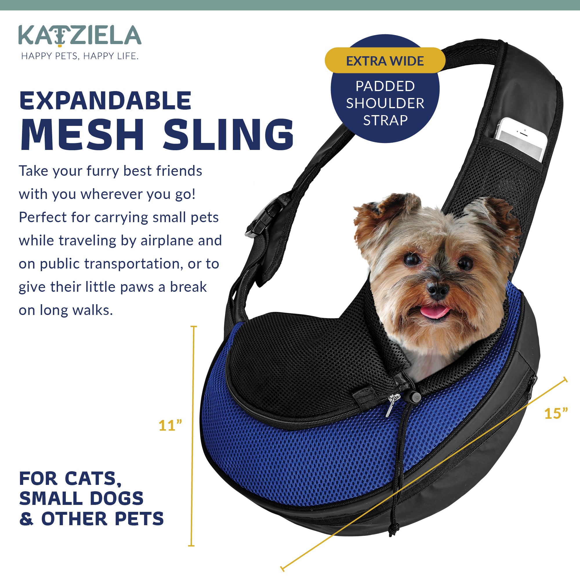 Expandable Sling Bag - Front Shoulder Pet Carrier for Small Dog, Cat and Puppy