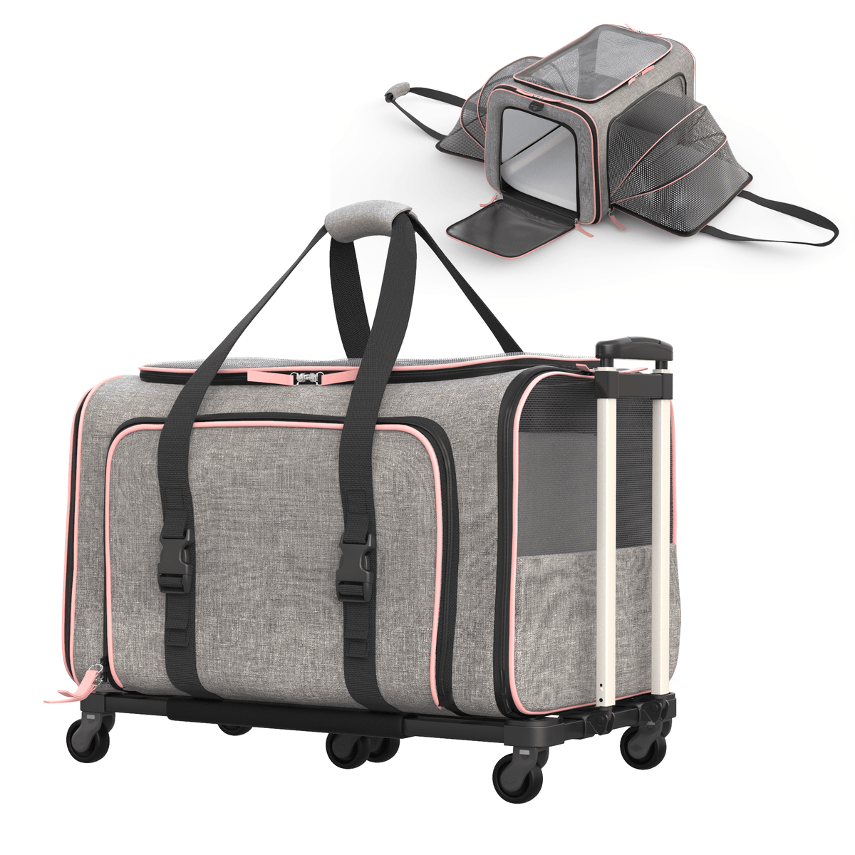 Rolling Rover Airline Compliant Expandable Wheeled Pet Carrier #Color_Gray Pink