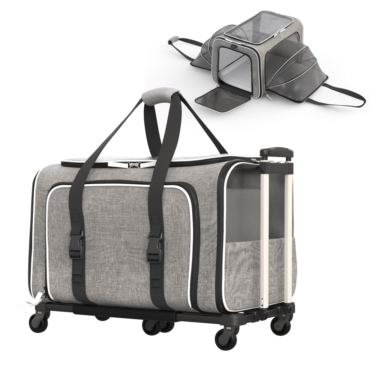 Rolling Rover Airline Compliant Expandable Wheeled Pet Carrier #Color_Gray White