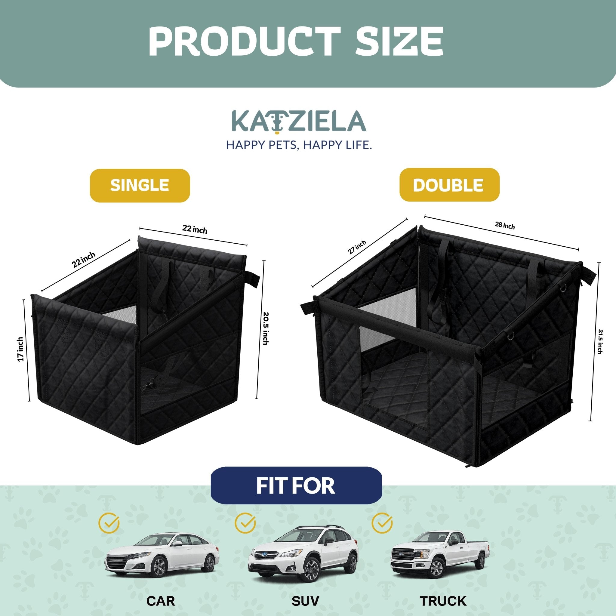 Katziela Dog Back Seat Cover Waterproof Quilted 600D Oxford Fabric, Heavy-Duty Non-Slip Bench Protector for Cars, SUVS & TRUCKS – SINGLE Size, Leaves Space for Passengers.