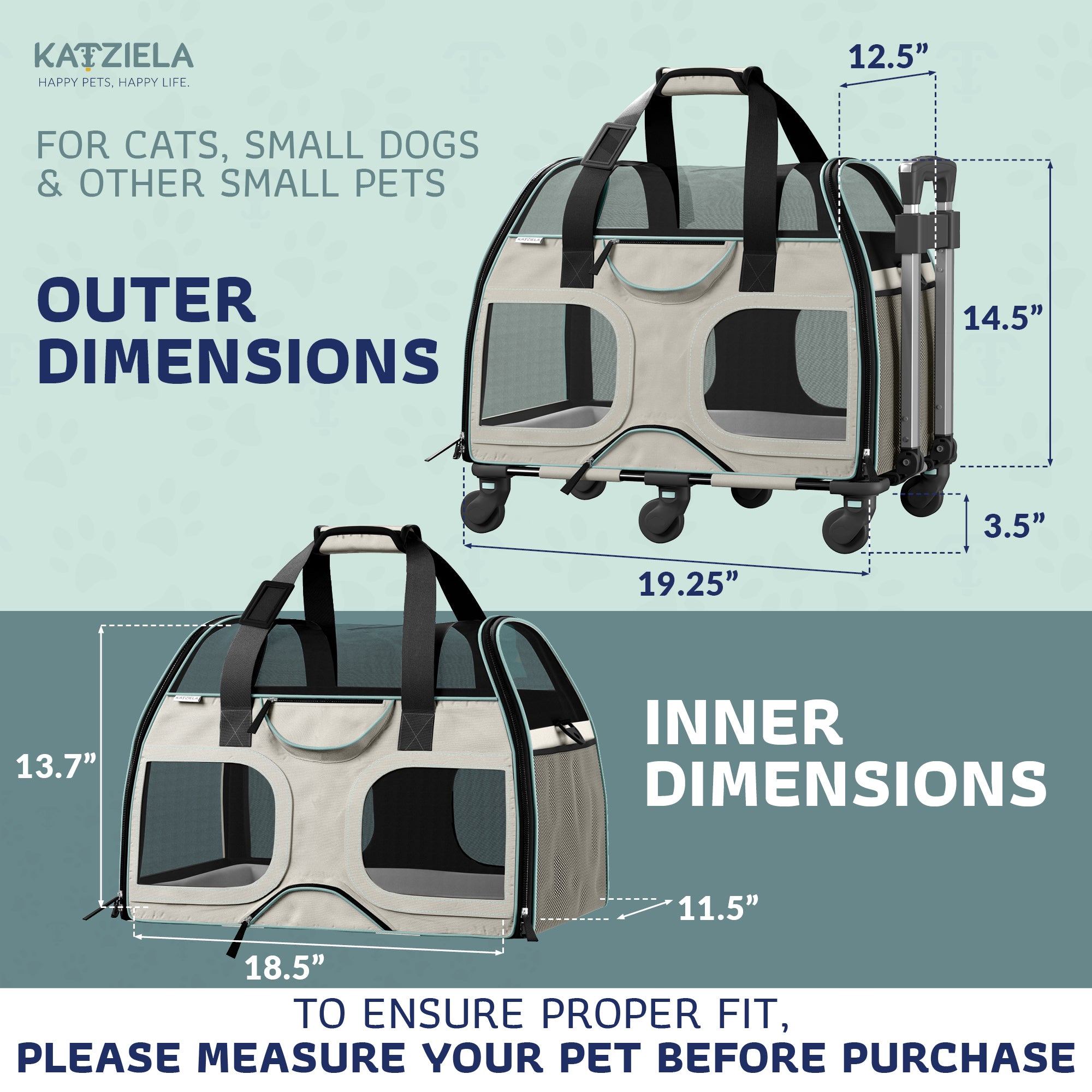 Luxury Rider™ Pet Carrier with Removable Wheels and Telescopic Handle