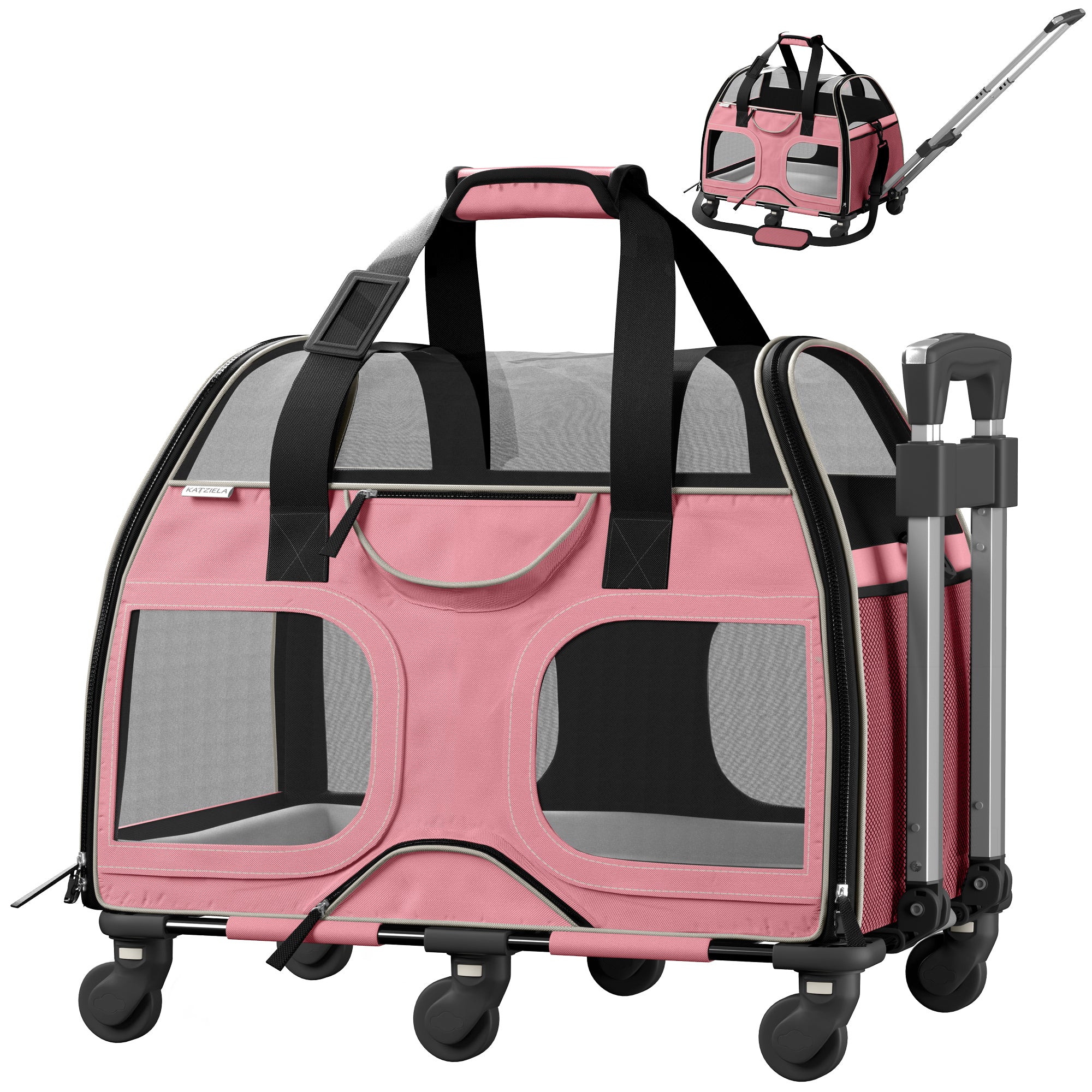 Luxury Rider™ Pet Carrier with Removable Wheels and Telescopic Handle