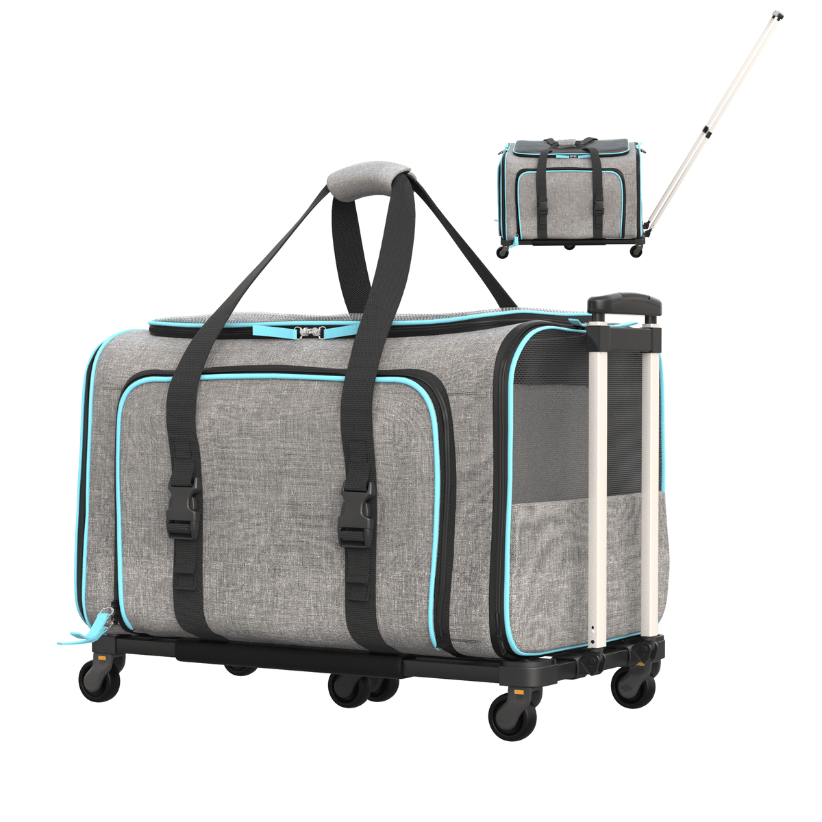 Rolling Rover Airline Compliant Expandable Wheeled Pet Carrier #Color_White Blue