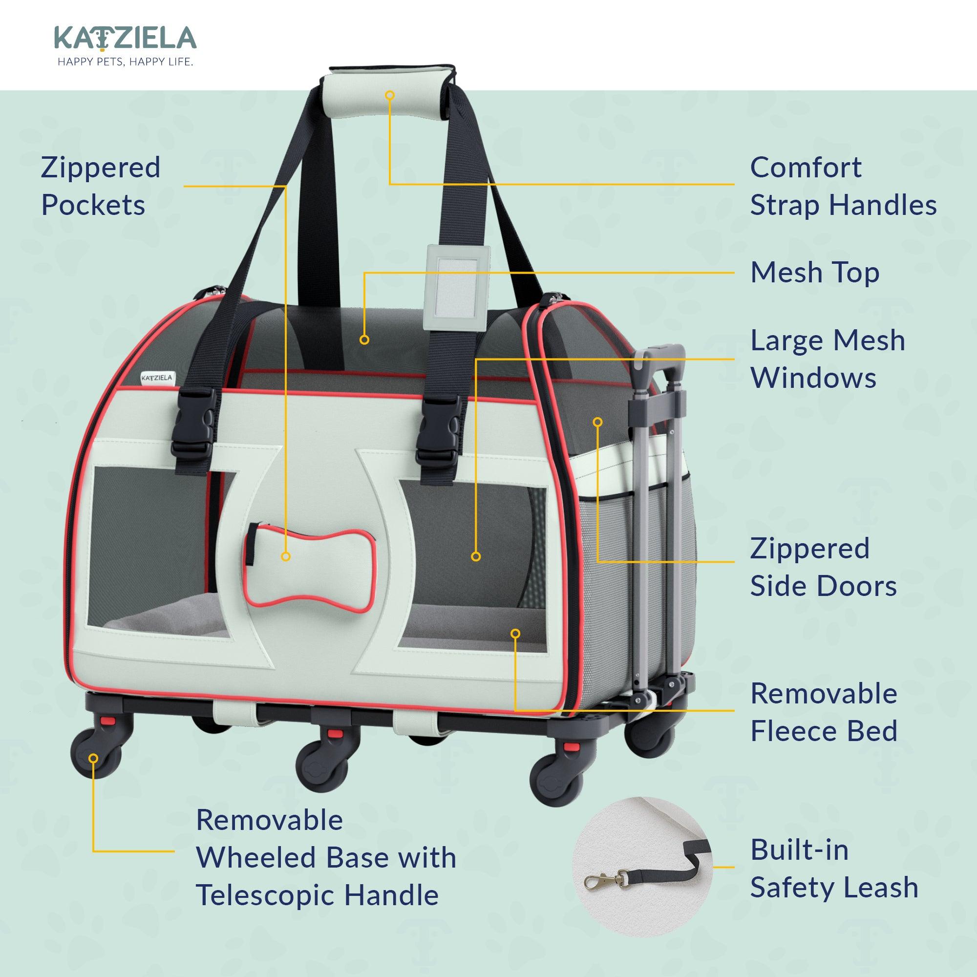 Bone Cruiser™ Pet Carrier with Removable Wheels and Telescopic Handle - Katziela