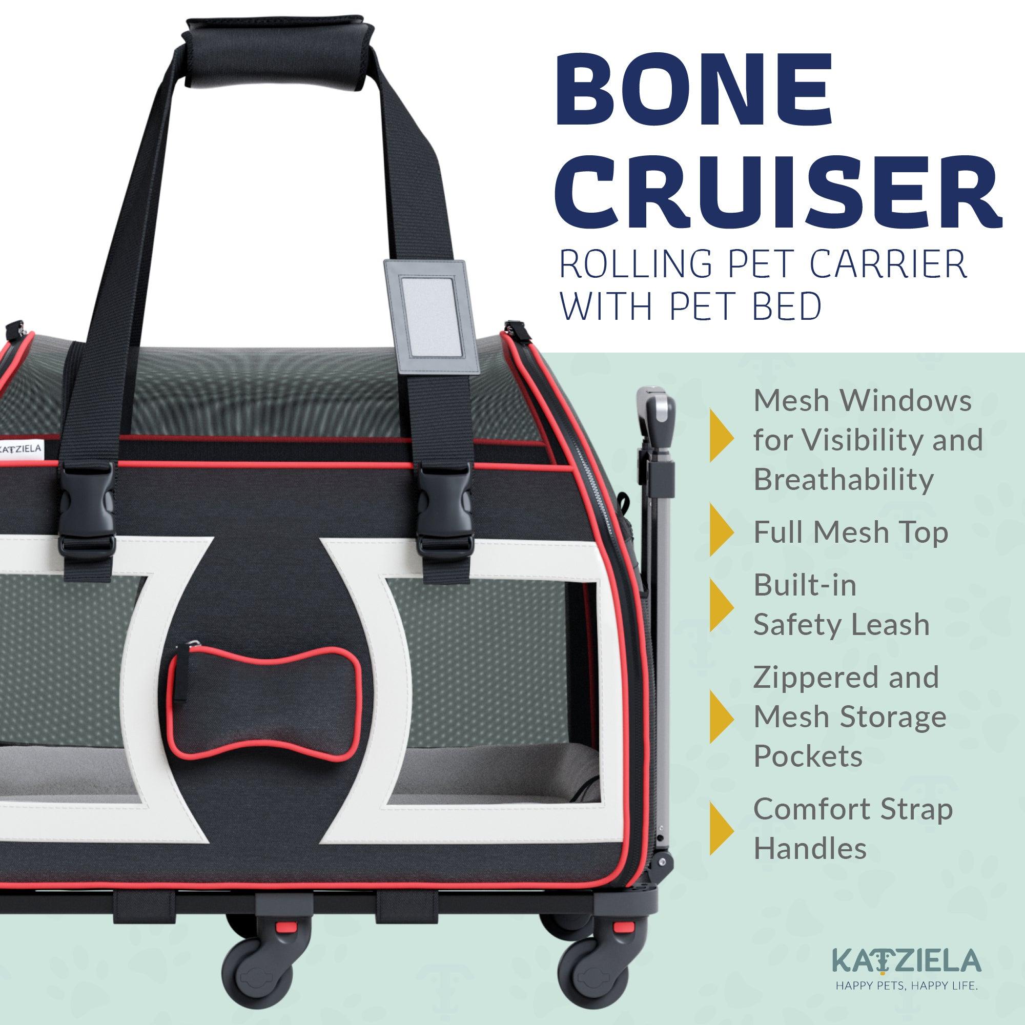 Bone Cruiser™ Pet Carrier with Removable Wheels and Telescopic Handle - Katziela