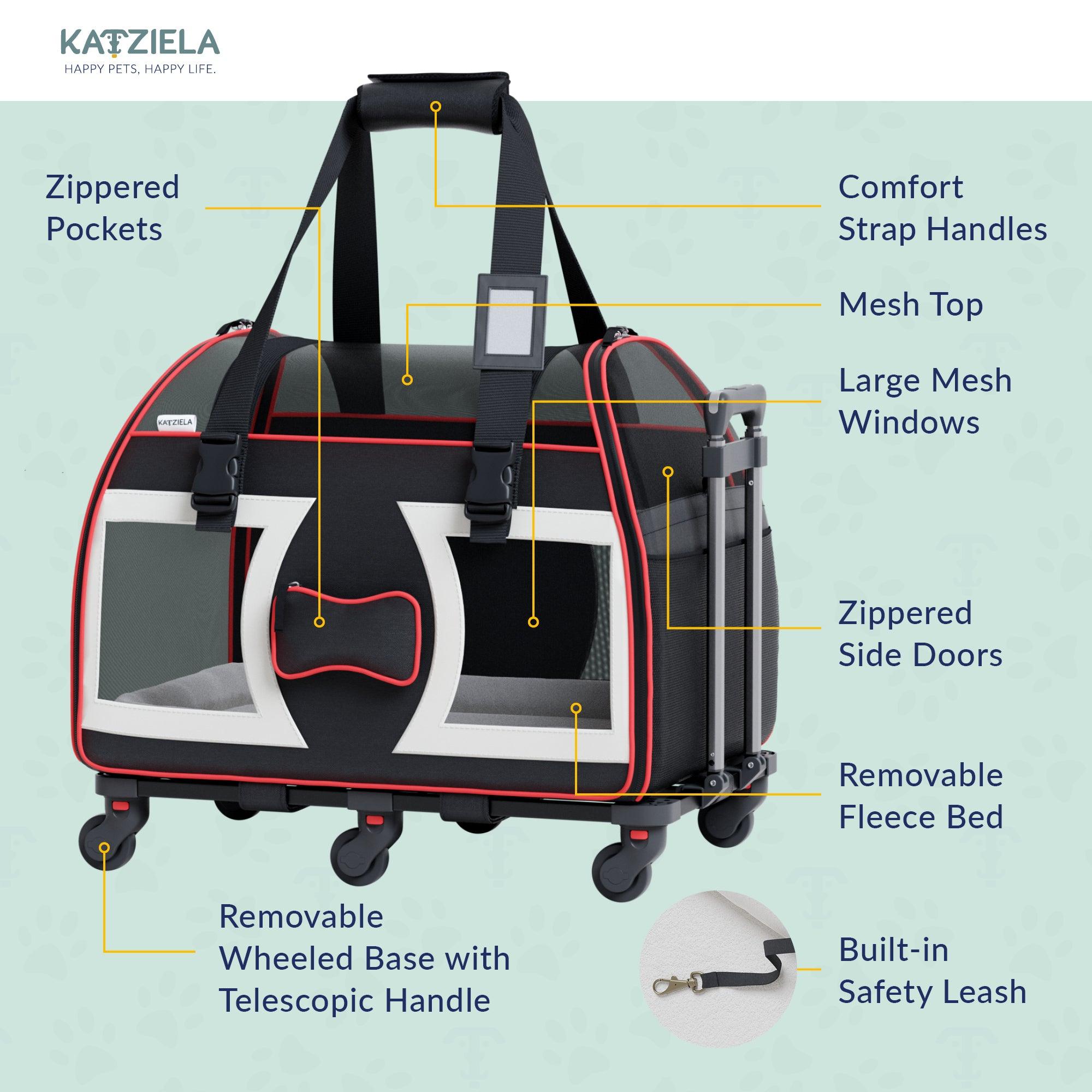 Bone Cruiser™ Pet Carrier with Removable Wheels and Telescopic Handle - Katziela