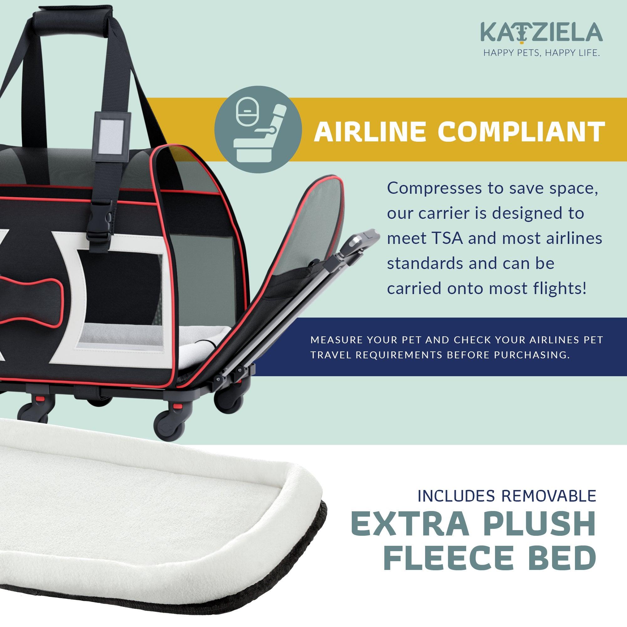 Bone Cruiser™ Pet Carrier with Removable Wheels and Telescopic Handle - Katziela