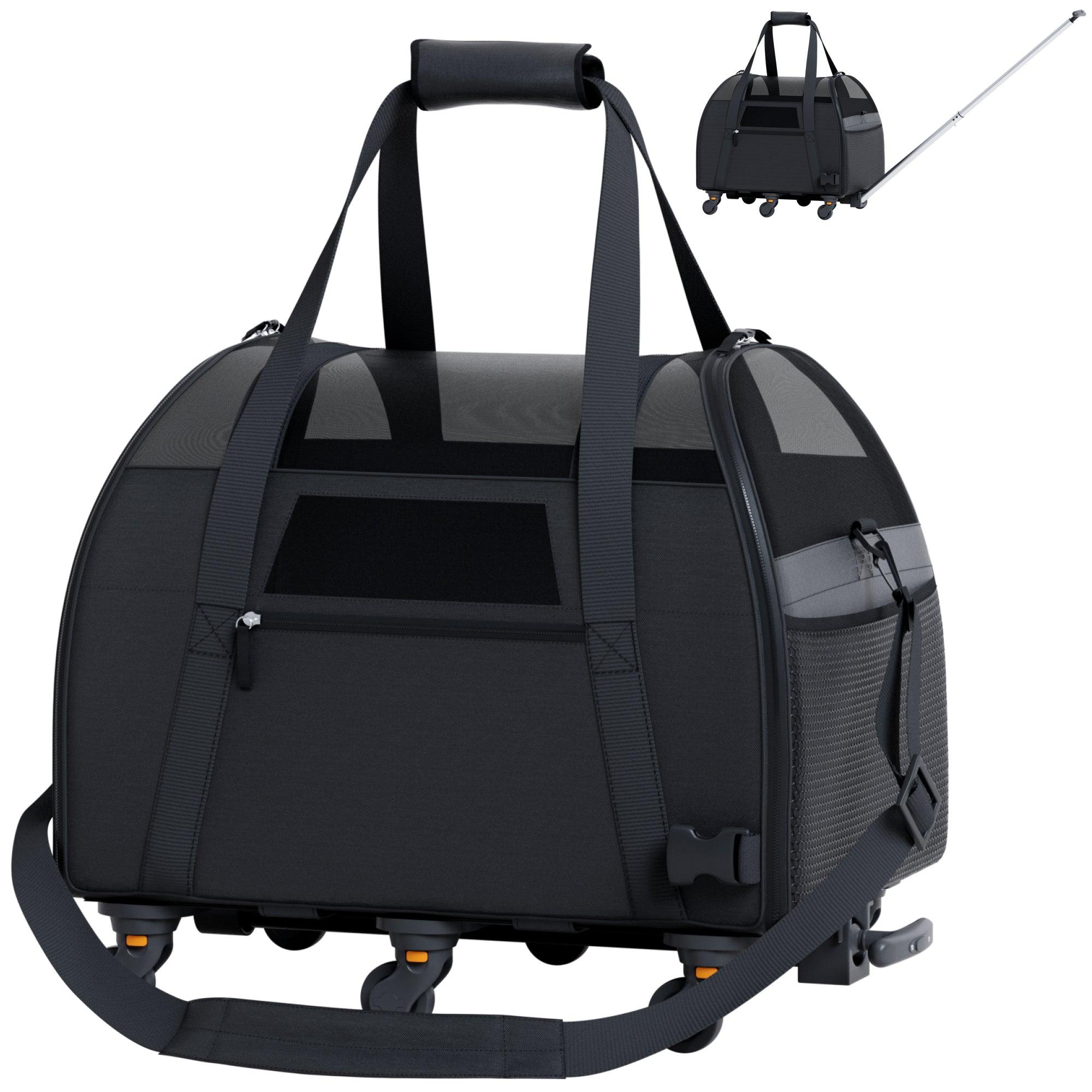 Cozy Commuter™ Pet Carrier with Removable Wheels and Telescopic Handle - Katziela