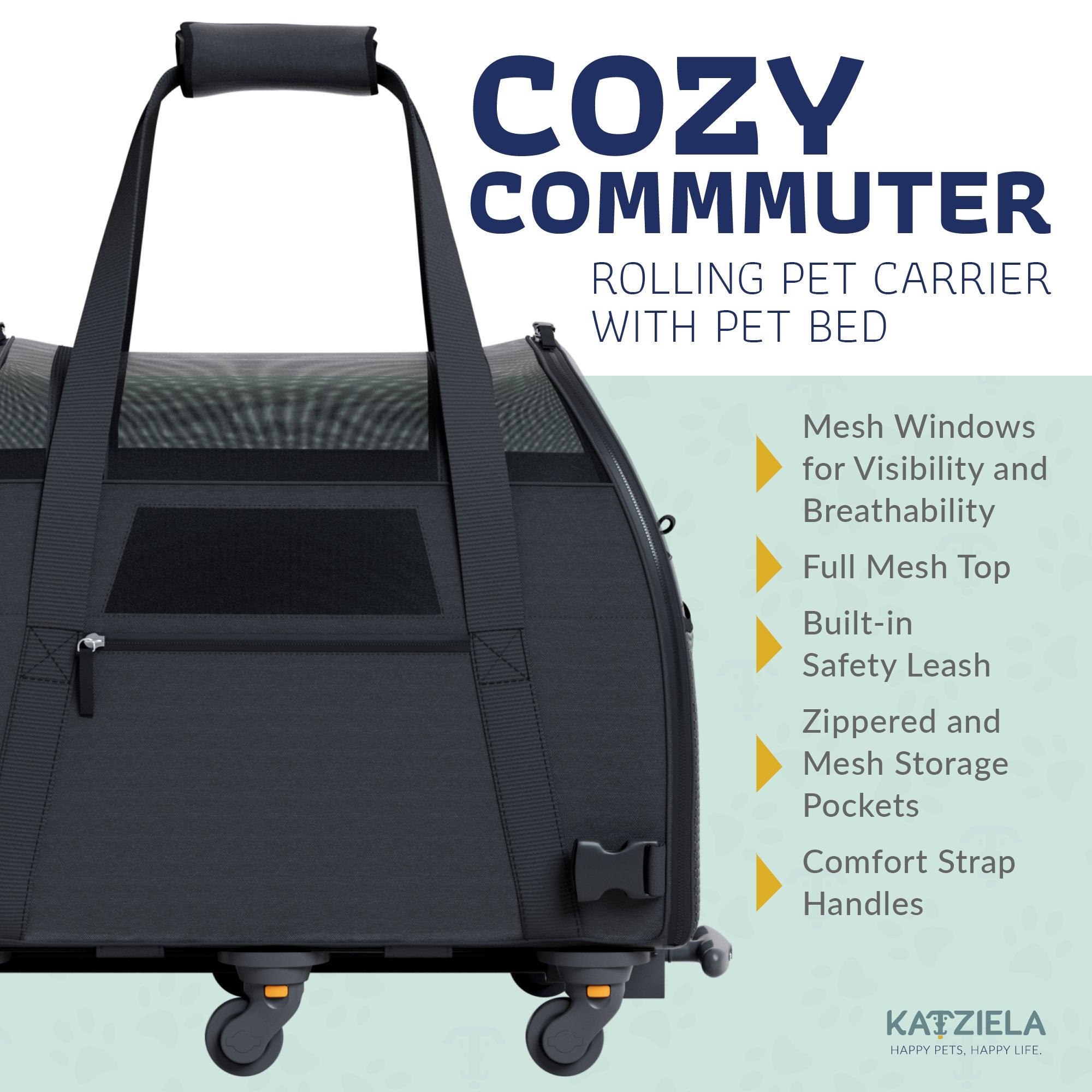 Cozy Commuter™ Pet Carrier with Removable Wheels and Telescopic Handle - Katziela