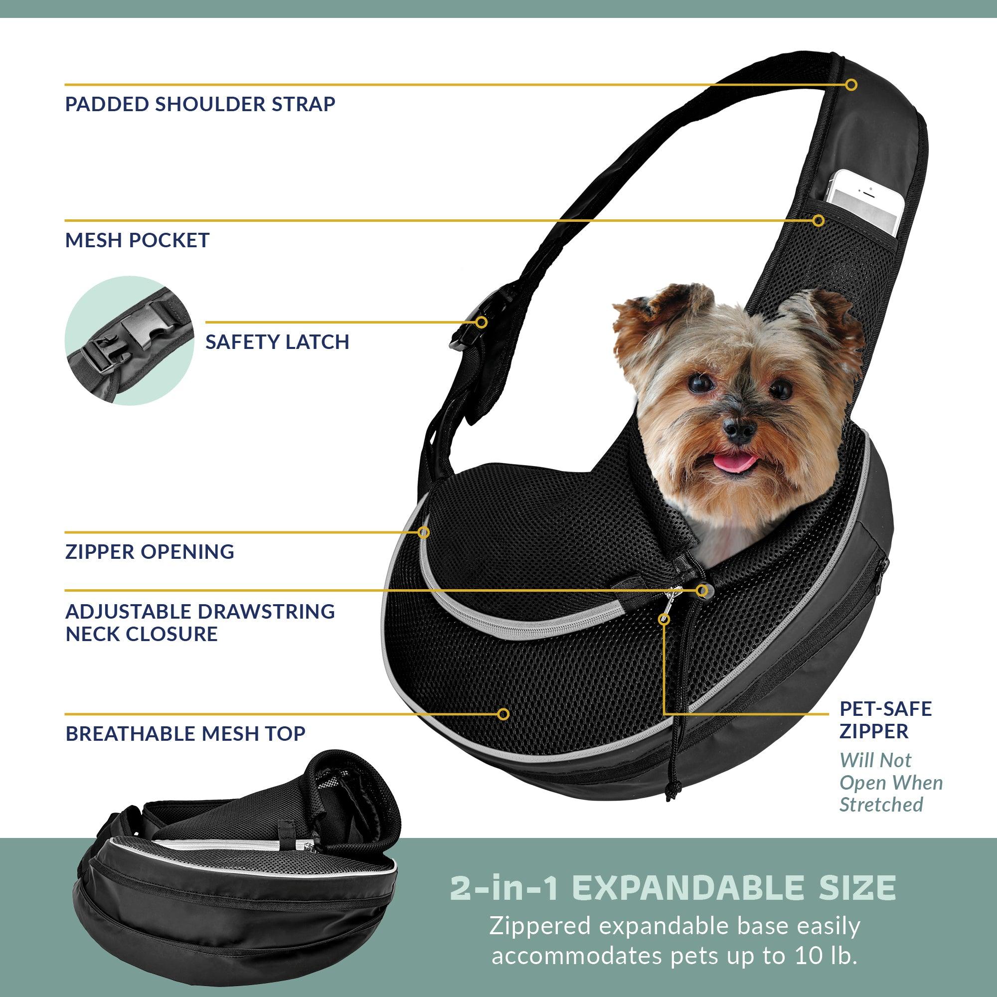 Expandable Sling Bag - Front Shoulder Pet Carrier for Small Dog, Cat and Puppy - Katziela