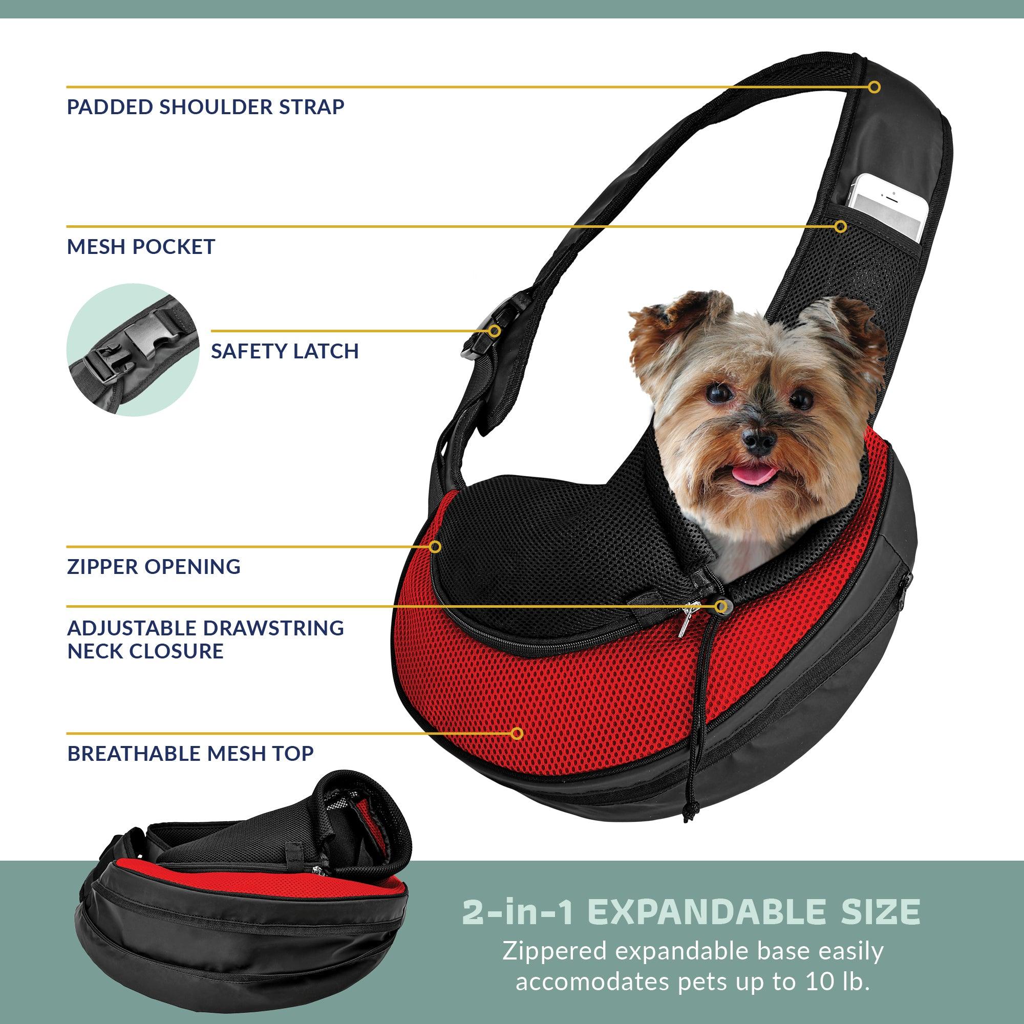 Expandable Sling Bag - Front Shoulder Pet Carrier for Small Dog, Cat and Puppy - Katziela