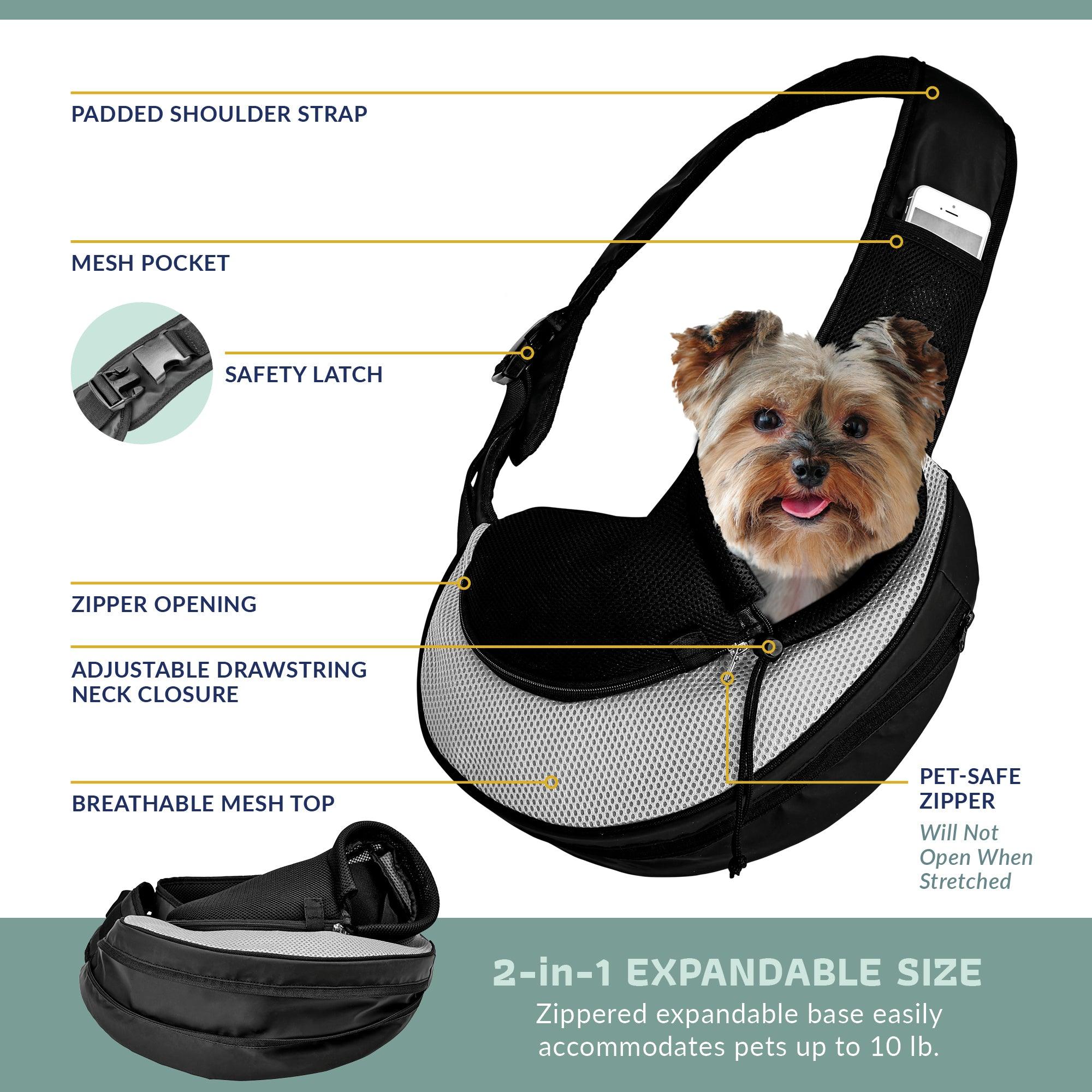 Expandable Sling Bag - Front Shoulder Pet Carrier for Small Dog, Cat and Puppy - Katziela