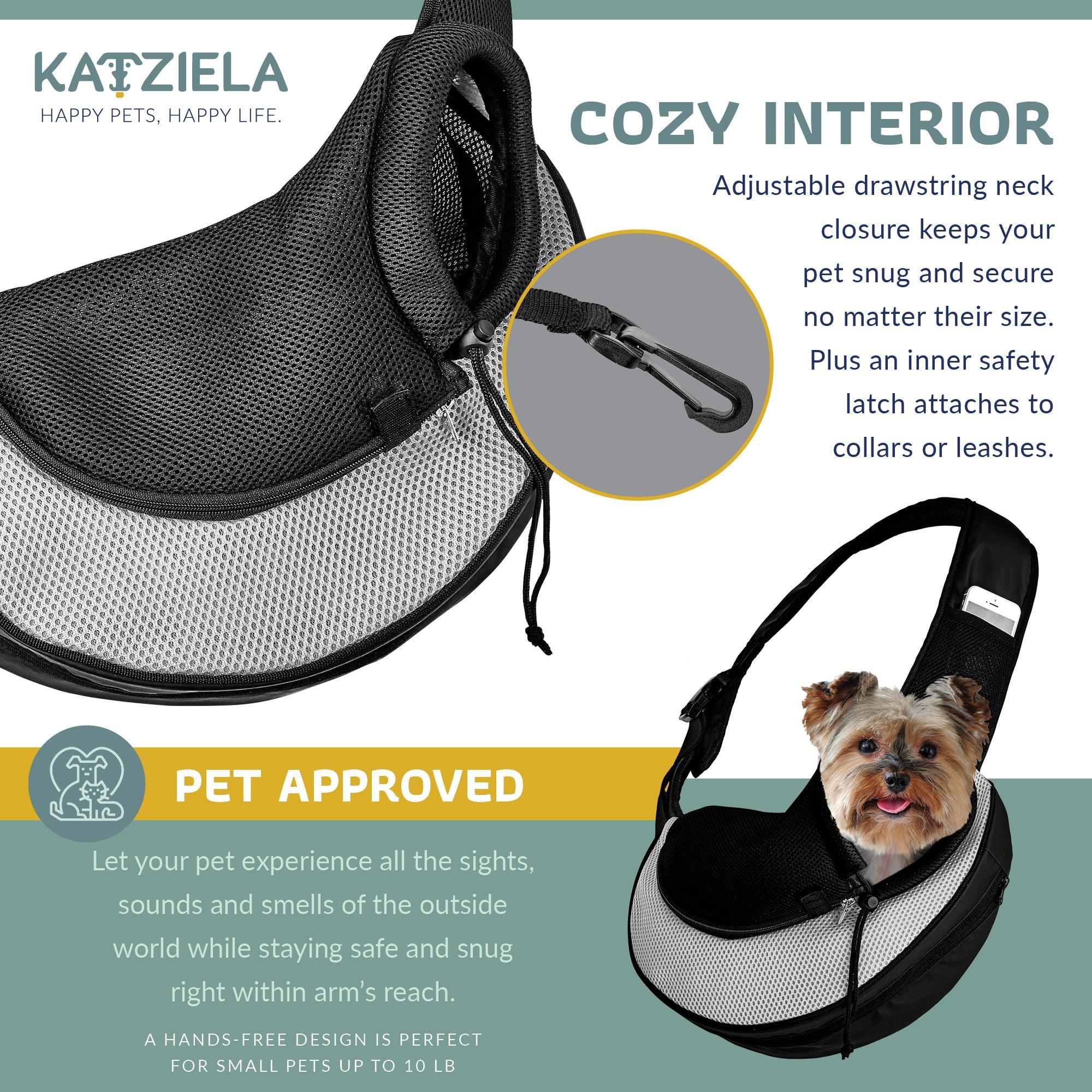 Expandable Sling Bag - Front Shoulder Pet Carrier for Small Dog, Cat and Puppy - Katziela