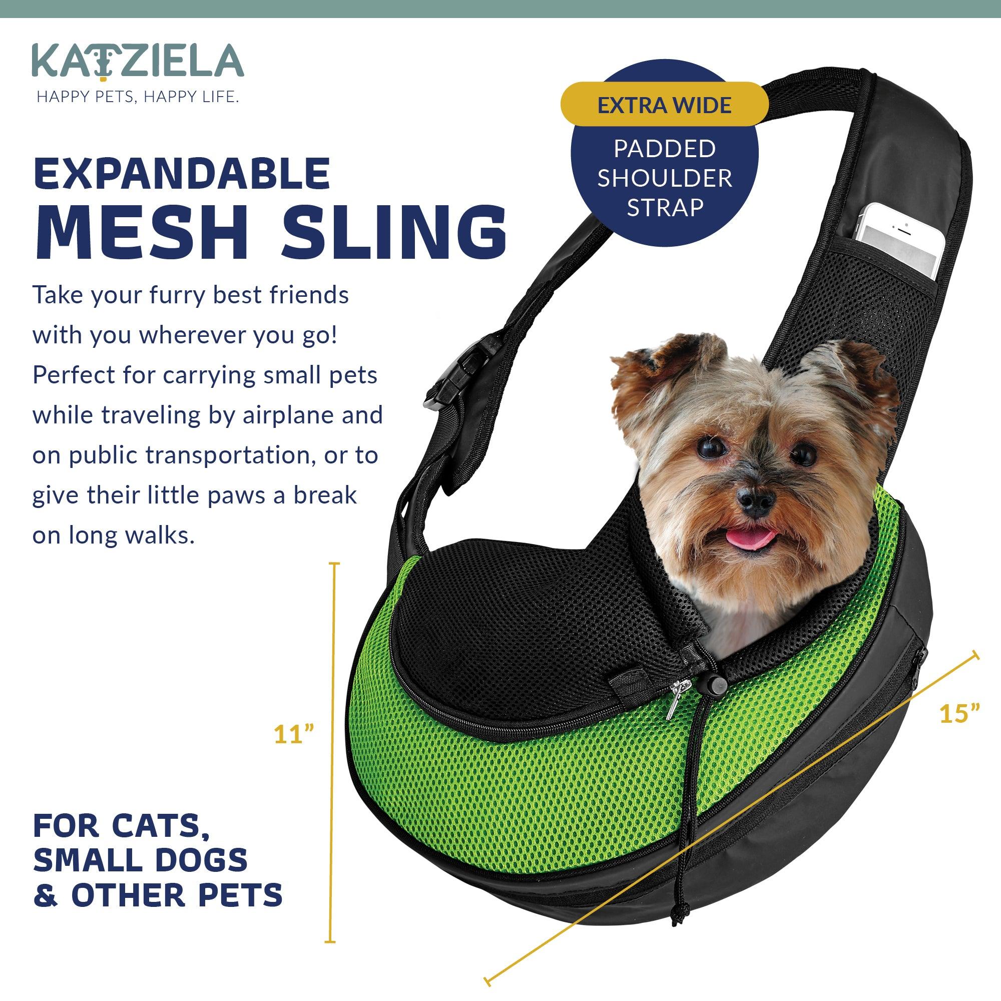 Expandable Sling Bag - Front Shoulder Pet Carrier for Small Dog, Cat and Puppy - Katziela