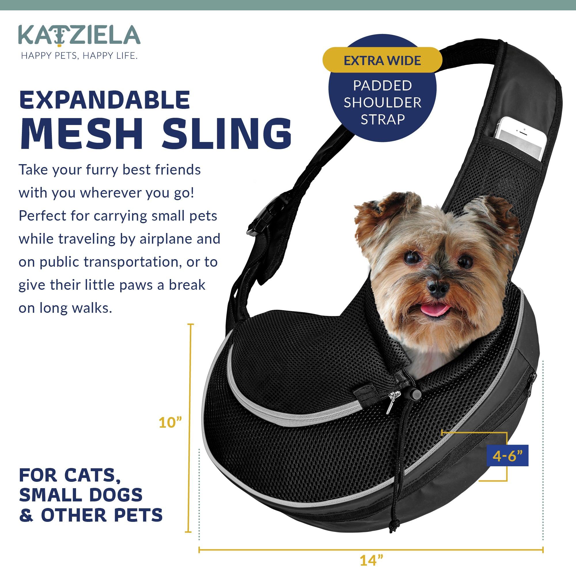 Expandable Sling Bag - Front Shoulder Pet Carrier for Small Dog, Cat and Puppy - Katziela