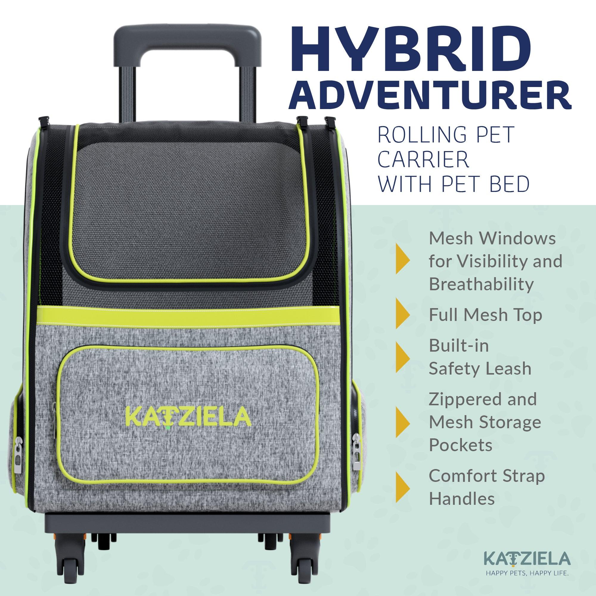 Hybrid Adventurer™ Pet Backpack with Removable Wheels and Telescopic Handle - Katziela