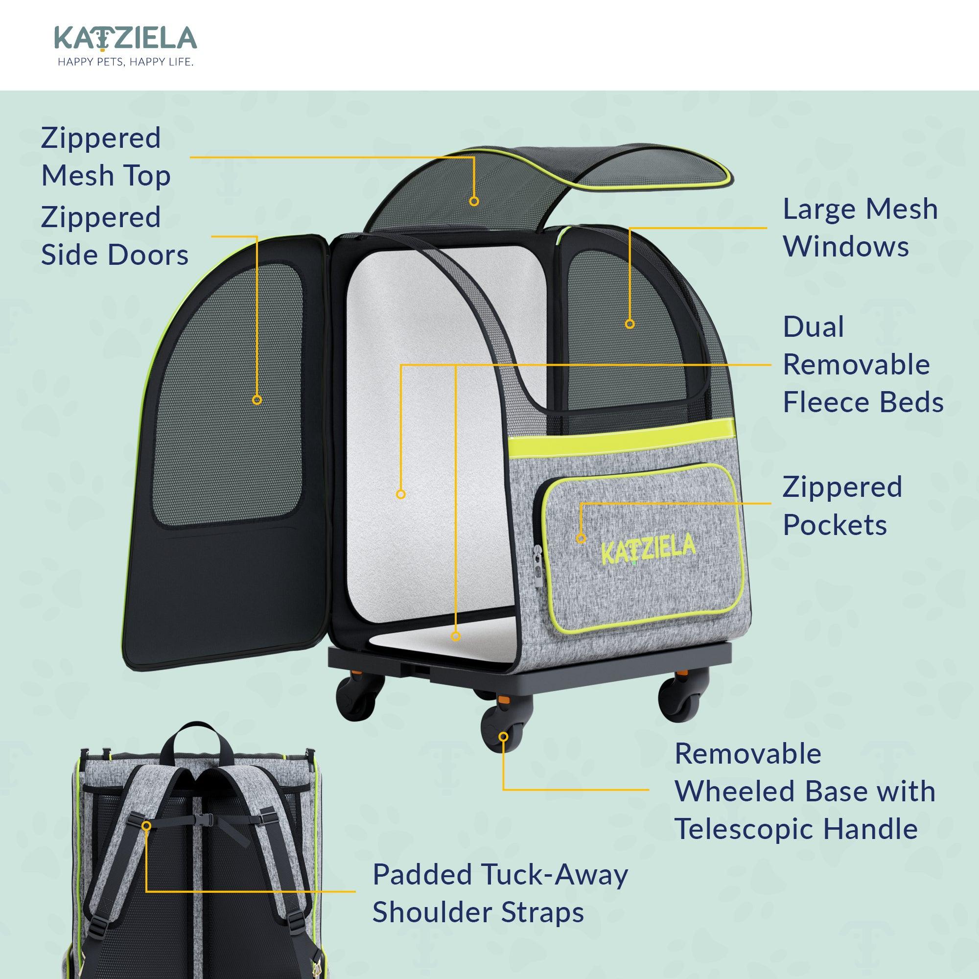 Hybrid Adventurer™ Pet Backpack with Removable Wheels and Telescopic Handle - Katziela