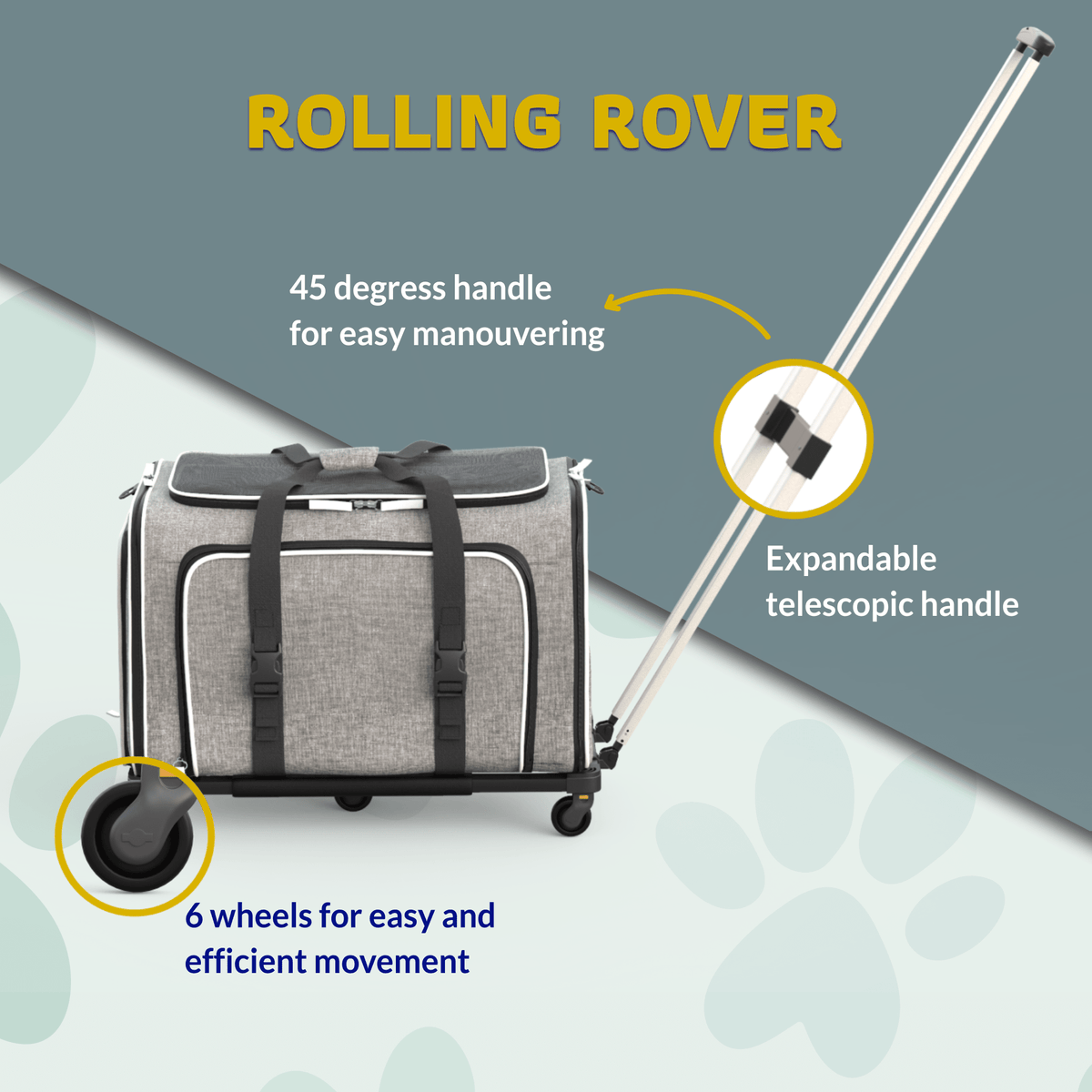 Rolling Rover Airline Compliant Expandable Wheeled Pet Carrier #Color_Gray White