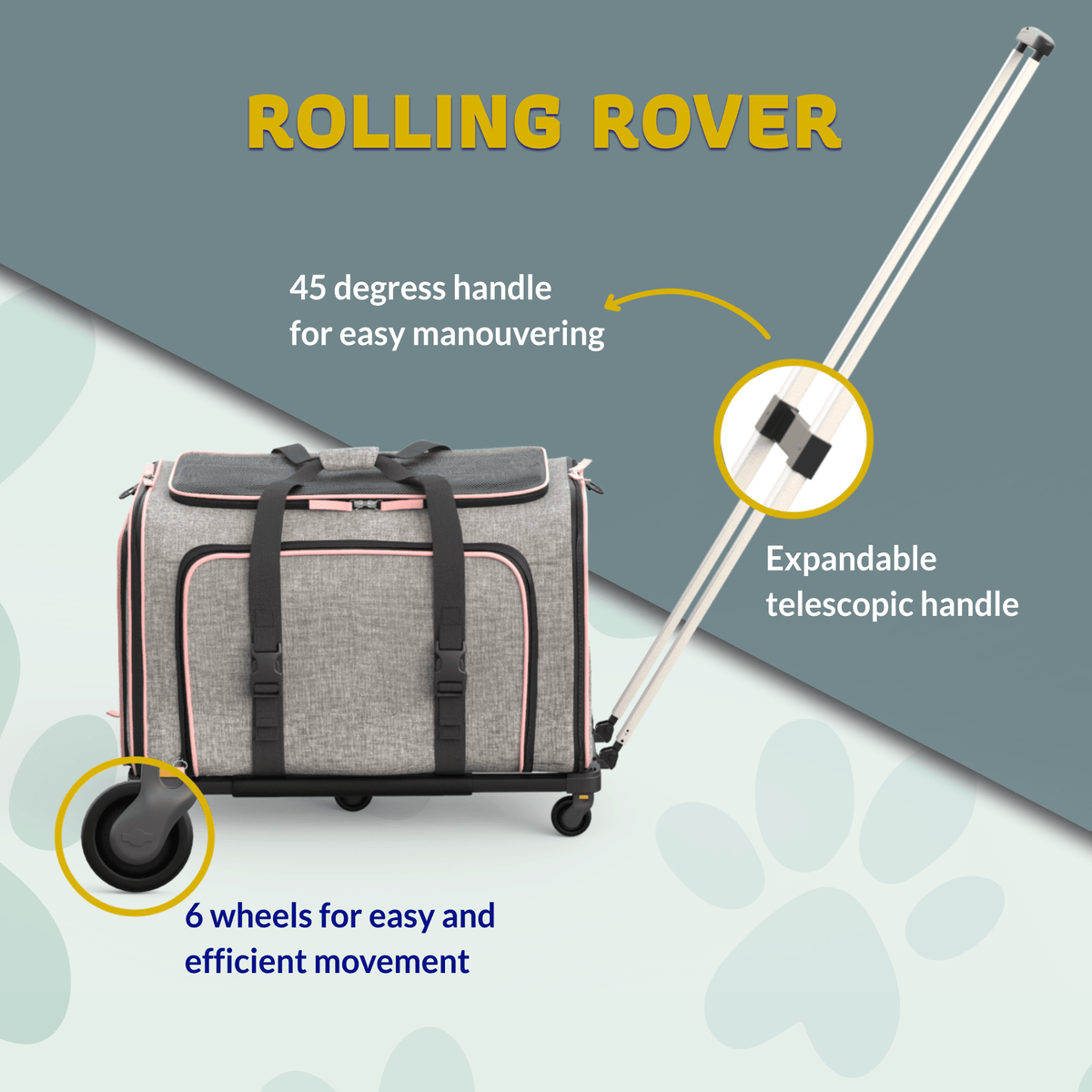 Rolling Rover Airline Compliant Expandable Wheeled Pet Carrier #Color_Gray Pink