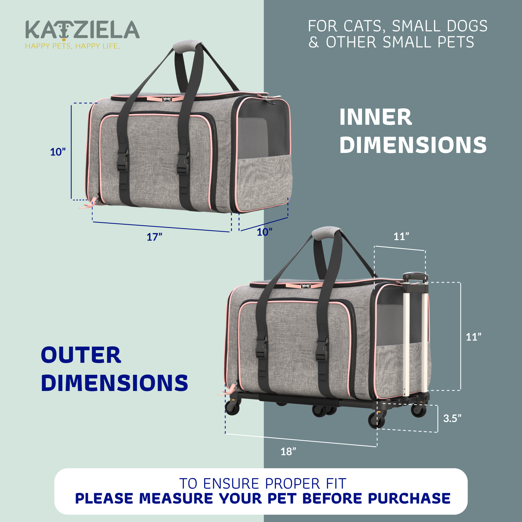 Katziela Rolling Rover Airline Compliant Expandable Wheeled Pet Carrier