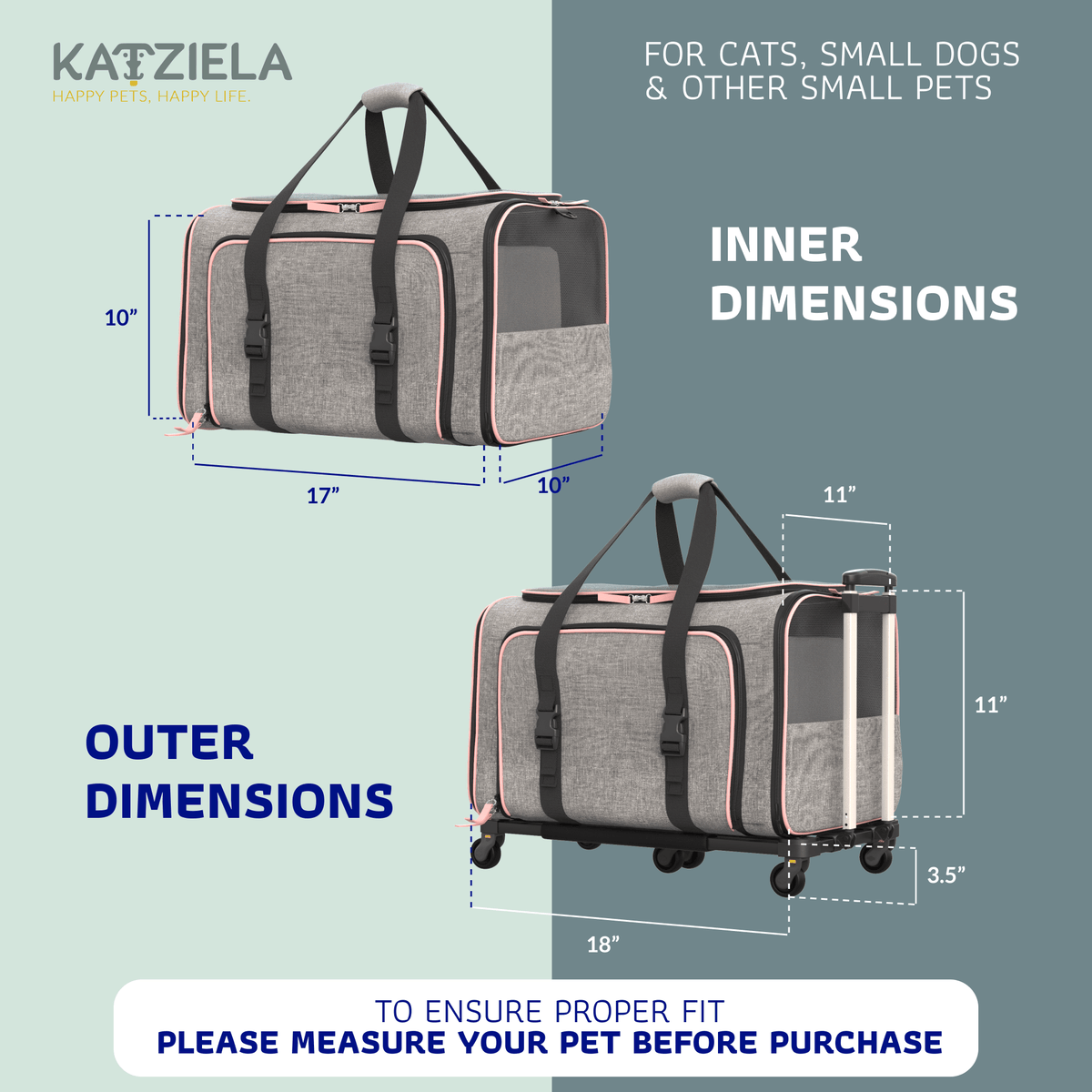 Rolling Rover Airline Compliant Expandable Wheeled Pet Carrier #Color_Gray Pink