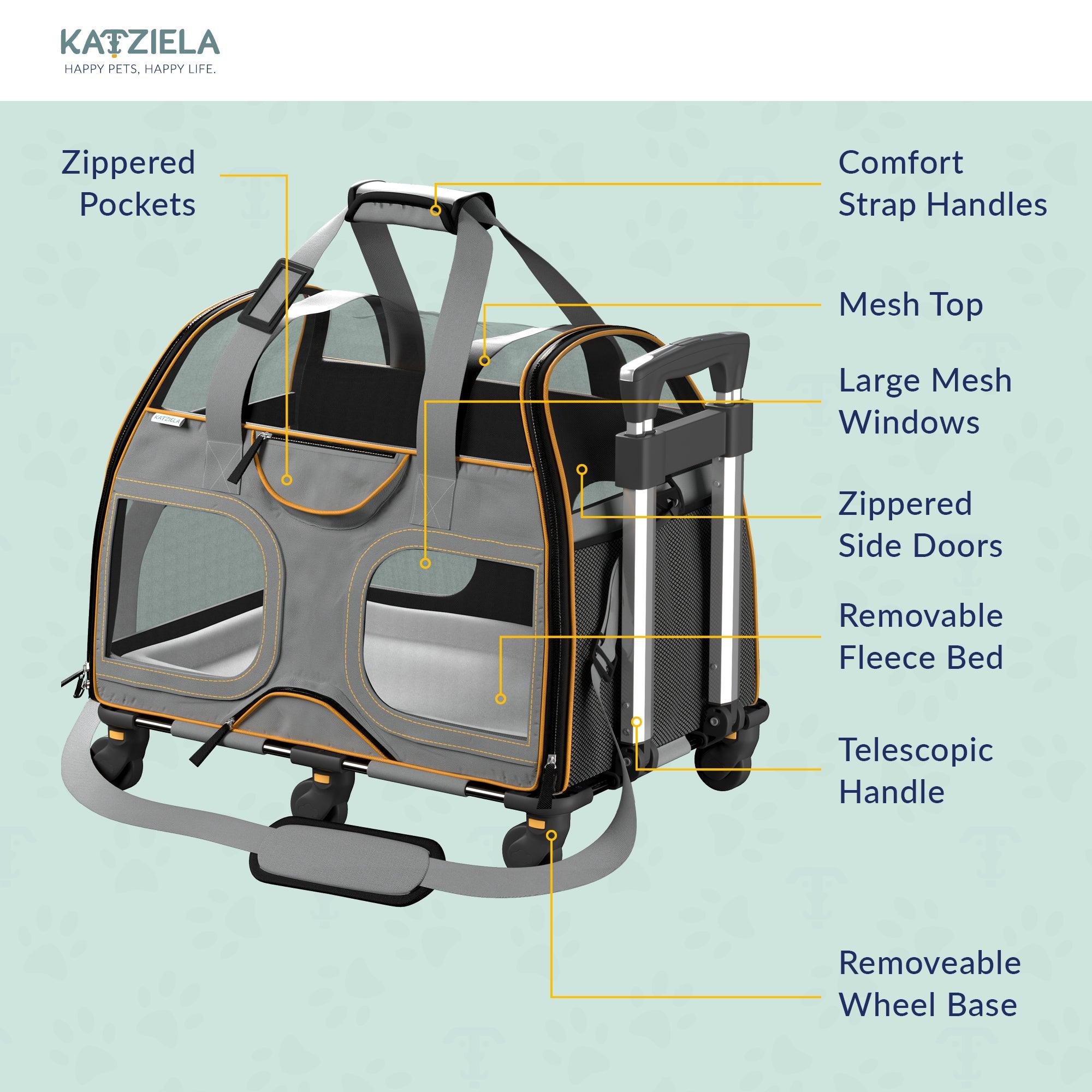 Luxury Rider™ Pet Carrier with Removable Wheels and Telescopic Handle - Katziela