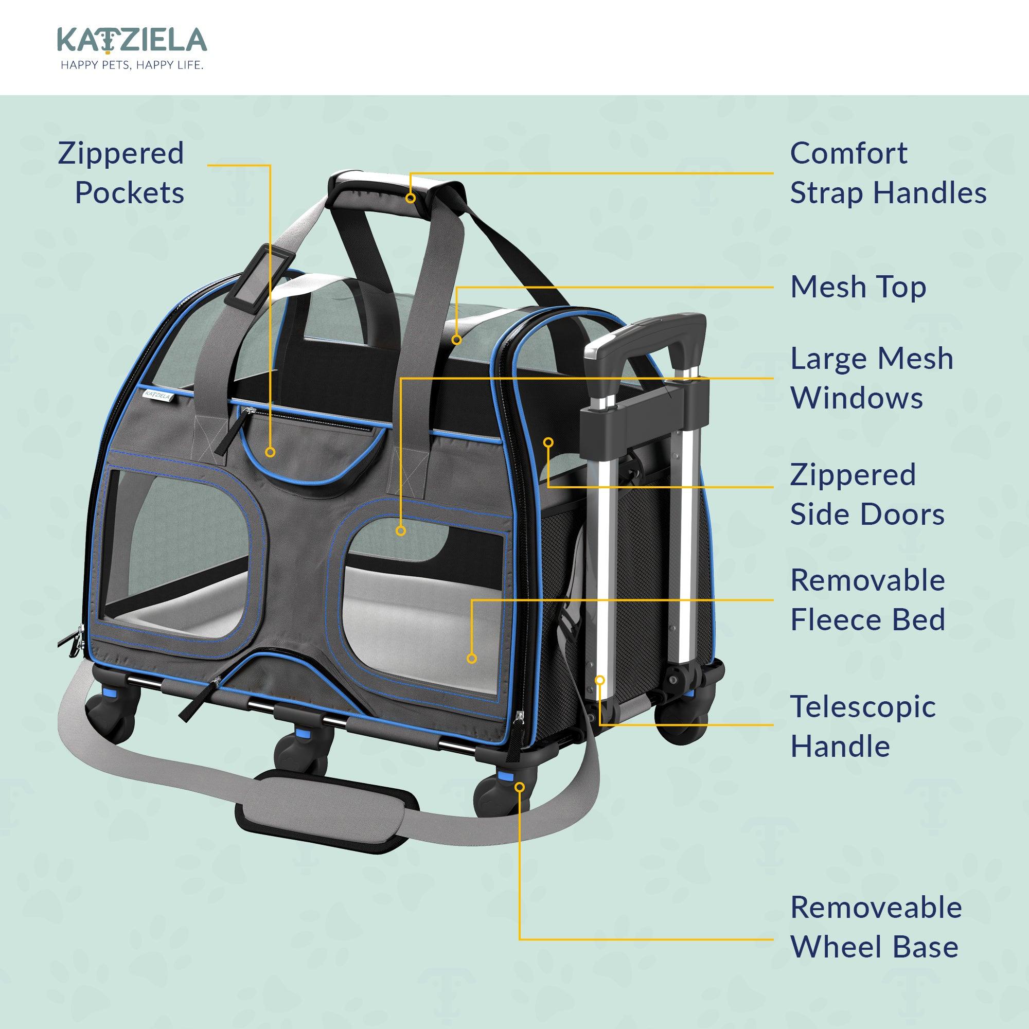 Luxury Rider™ Pet Carrier with Removable Wheels and Telescopic Handle - Katziela