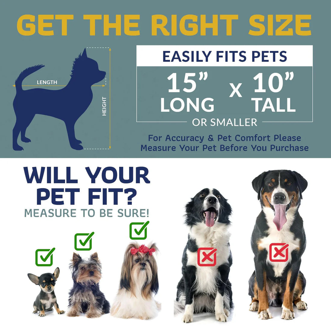 Size guide: measure your pet's length and height before you buy