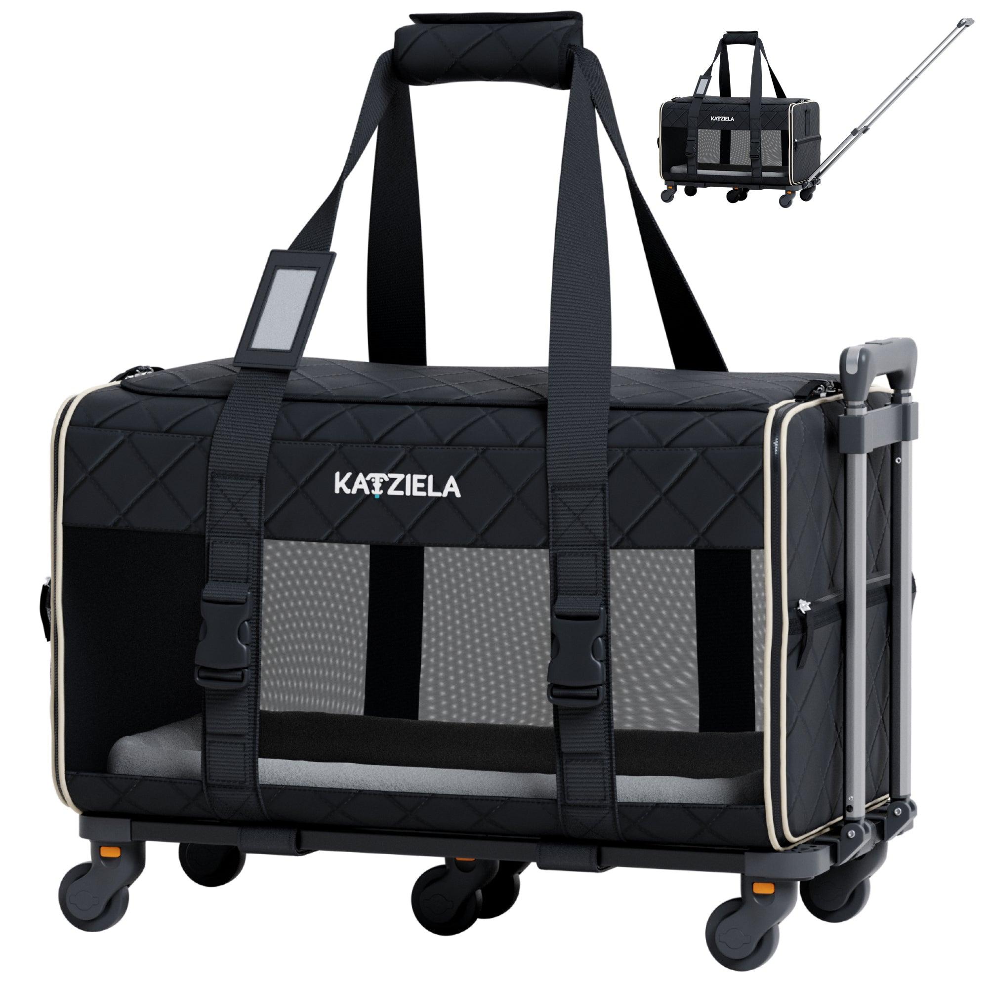 Quilted Chariot™ Pet Carrier With Removable Wheels and Telescopic Handle - Katziela