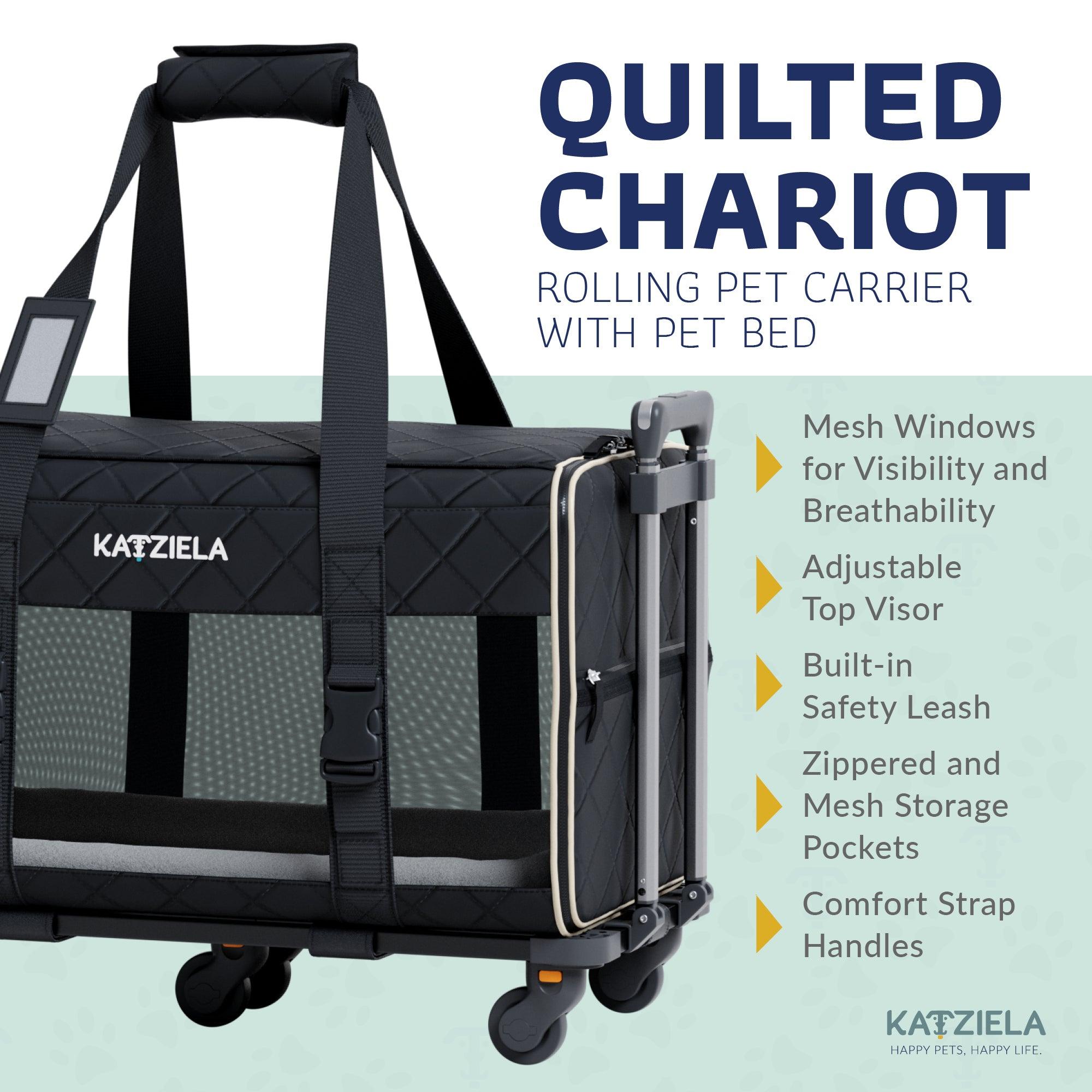 Quilted Chariot™ Pet Carrier With Removable Wheels and Telescopic Handle - Katziela