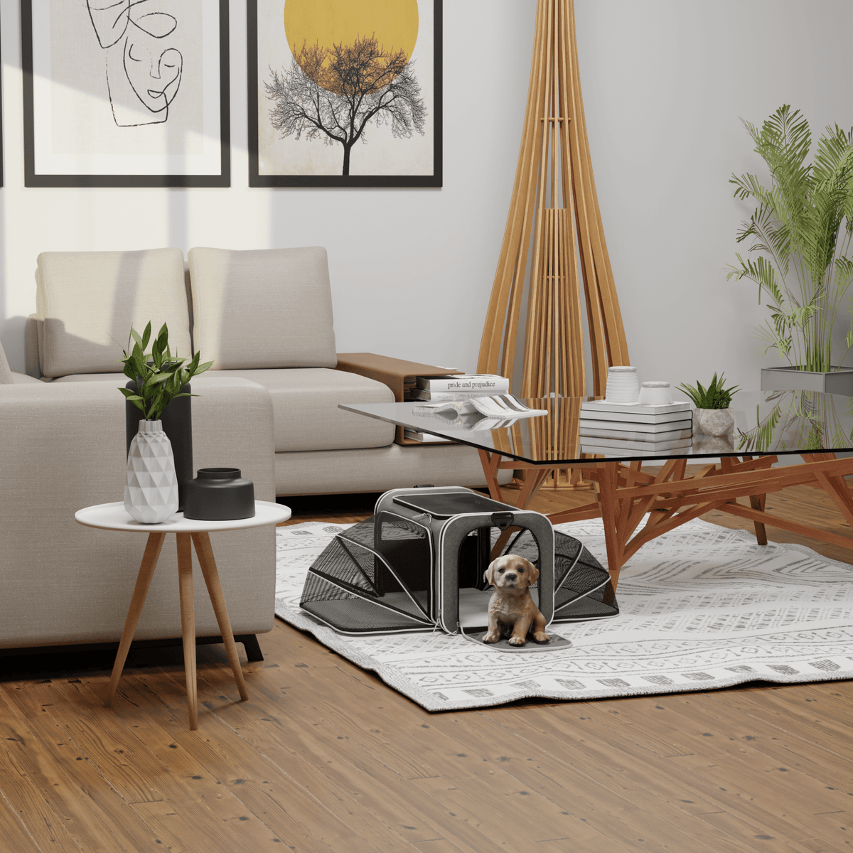 Rolling Rover pet carrier in the living room #Color_Gray White