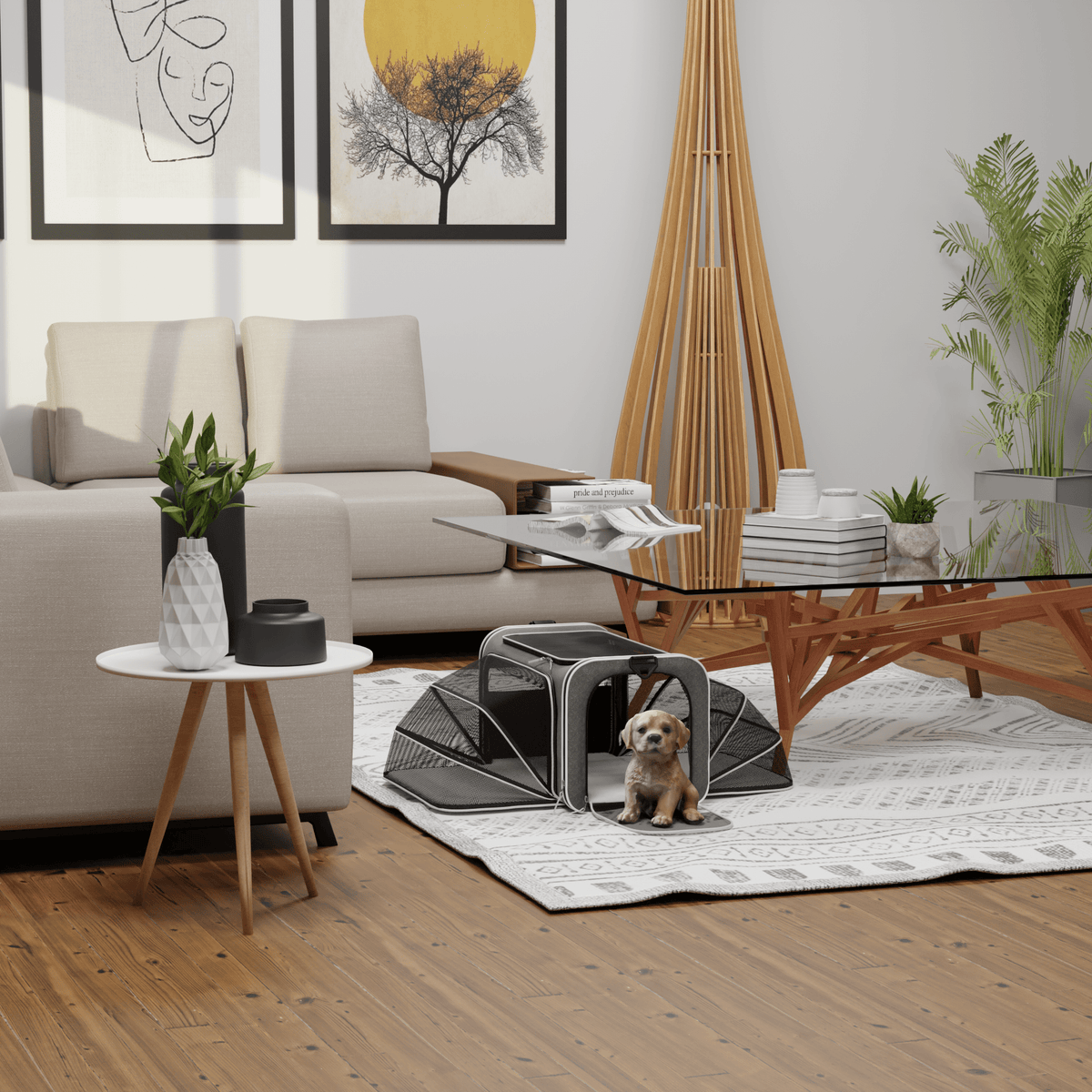 Rolling Rover pet carrier in the living room #Color_Black Blue